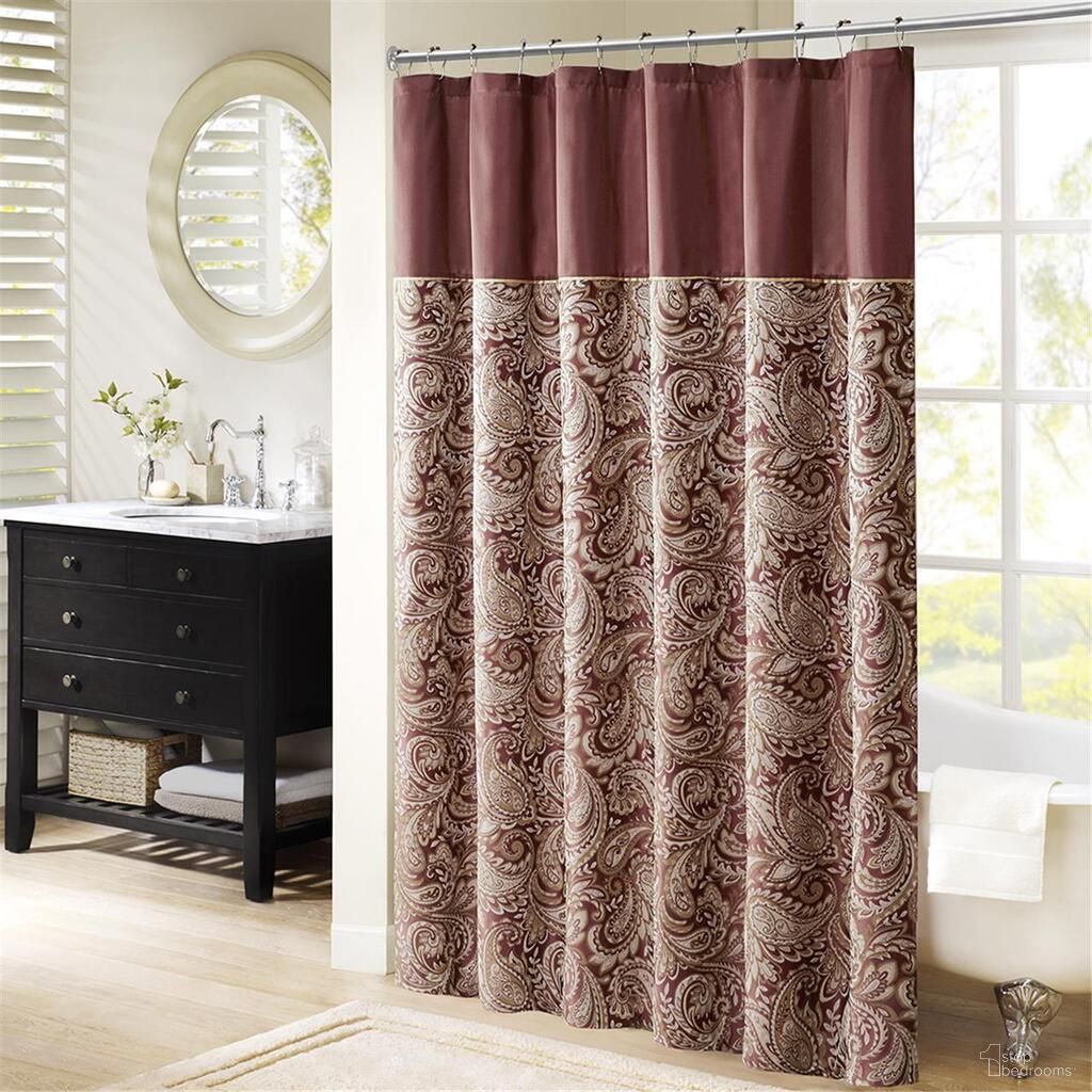 The appearance of Aubrey Jacquard Shower Curtain In Burgundy designed by Olliix in the traditional interior design. This burgundy piece of furniture  was selected by 1StopBedrooms from Aubrey Collection to add a touch of cosiness and style into your home. Sku: MP70-3034. Material: Polyester.