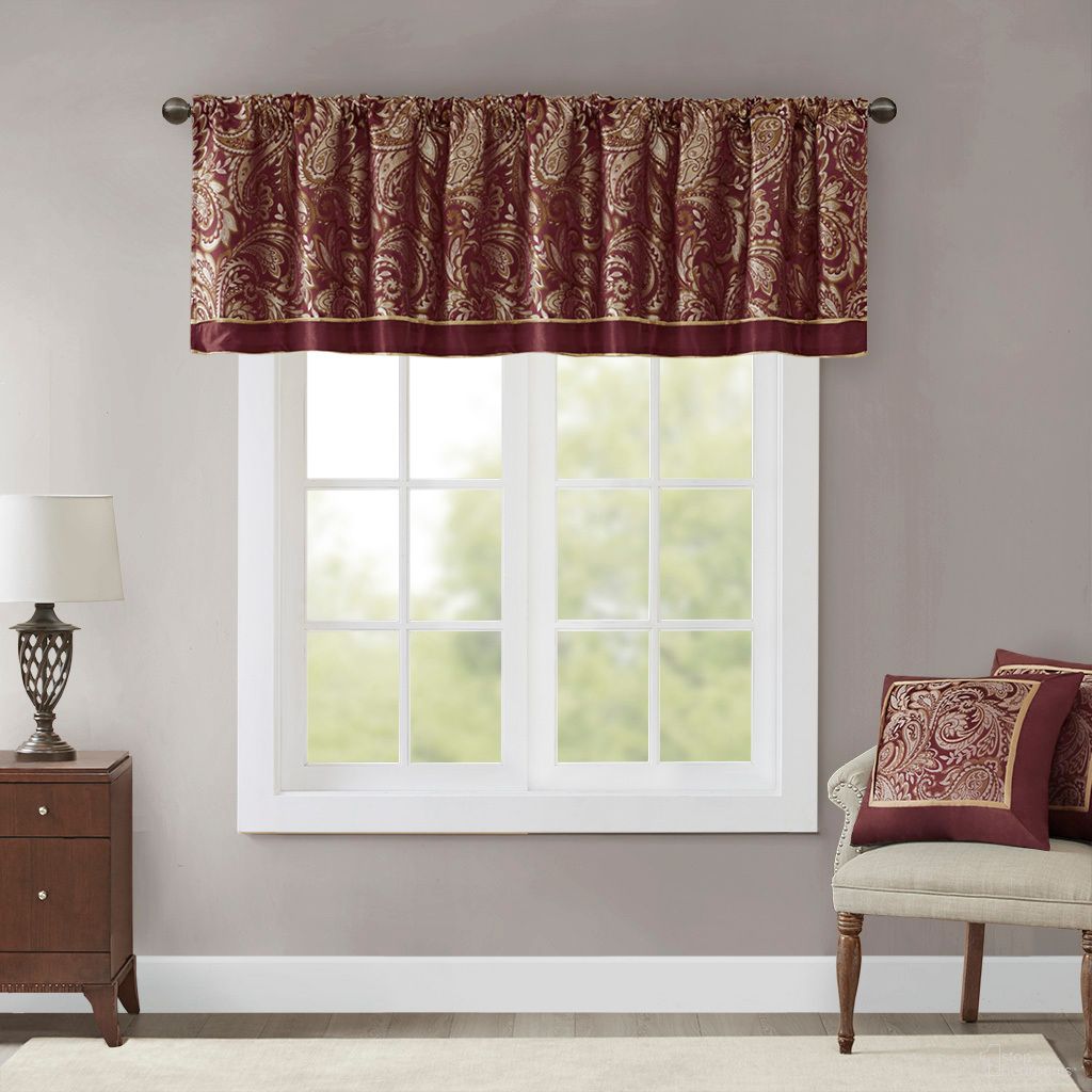 The appearance of Aubrey Jacquard Window Valance In Burgundy designed by Olliix in the traditional interior design. This burgundy piece of furniture was selected by 1StopBedrooms from Aubrey Collection to add a touch of cosiness and style into your home. Sku: MP41-2714. Material: Polyester.