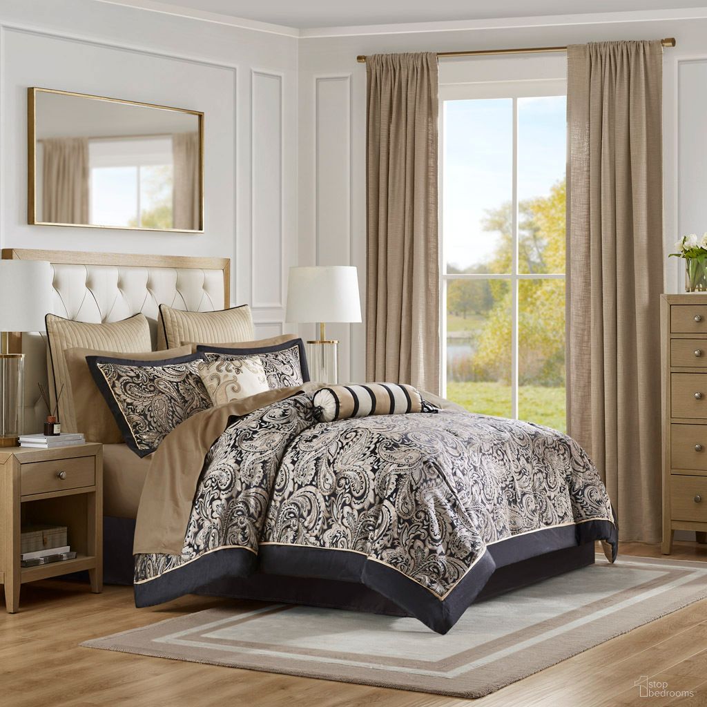 The appearance of Aubrey 12 Piece California King Comforter Set with Cotton Bed Sheets In Black designed by Olliix in the traditional interior design. This black piece of furniture was selected by 1StopBedrooms from Aubrey Collection to add a touch of cosiness and style into your home. Sku: MP10-335. Bed Size: California King. Material: Cotton.
