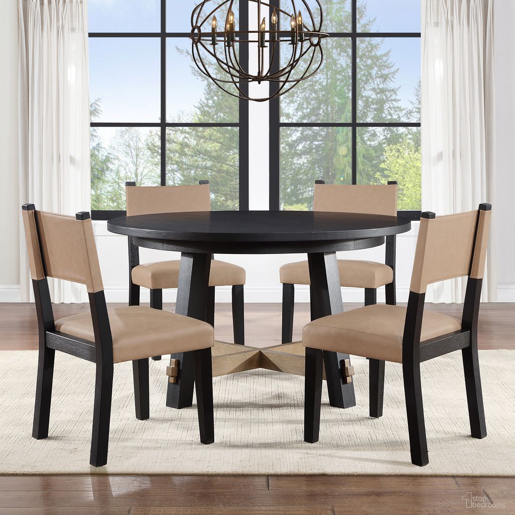 The appearance of Aubrey Round Dining Set In Black designed by Steve Silver in the modern / contemporary interior design. This black piece of furniture  was selected by 1StopBedrooms from Aubrey Collection to add a touch of cosiness and style into your home. Sku: ABR5454KT;ABR500KS. Table Top Shape: Round. Material: MDF. Size: 54".