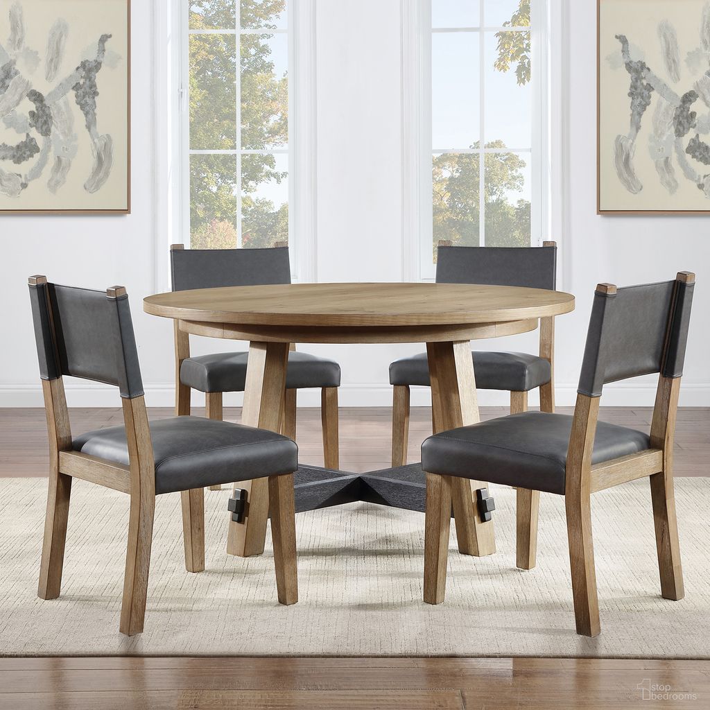 The appearance of Aubrey Round Dining Set In Brown designed by Steve Silver in the modern / contemporary interior design. This brown piece of furniture  was selected by 1StopBedrooms from Aubrey Collection to add a touch of cosiness and style into your home. Sku: ABR5454NT;ABR500NS. Table Top Shape: Round. Material: Wood. Size: 54".