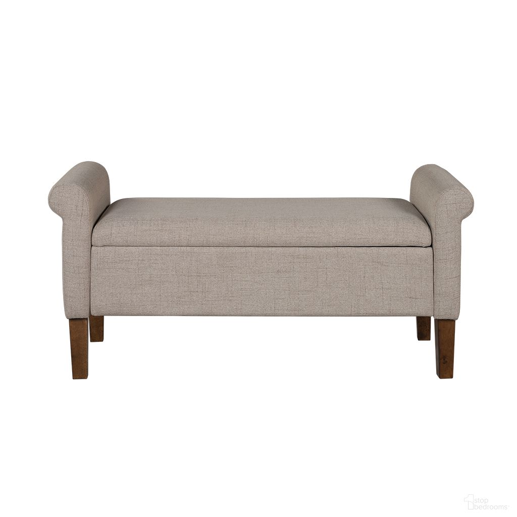 The appearance of Aubrey Upholstered Storage Bench In Cream designed by Olliix in the transitional interior design. This cream piece of furniture  was selected by 1StopBedrooms from Aubrey Collection to add a touch of cosiness and style into your home. Sku: 5DS105-0052. Material: Polyester.