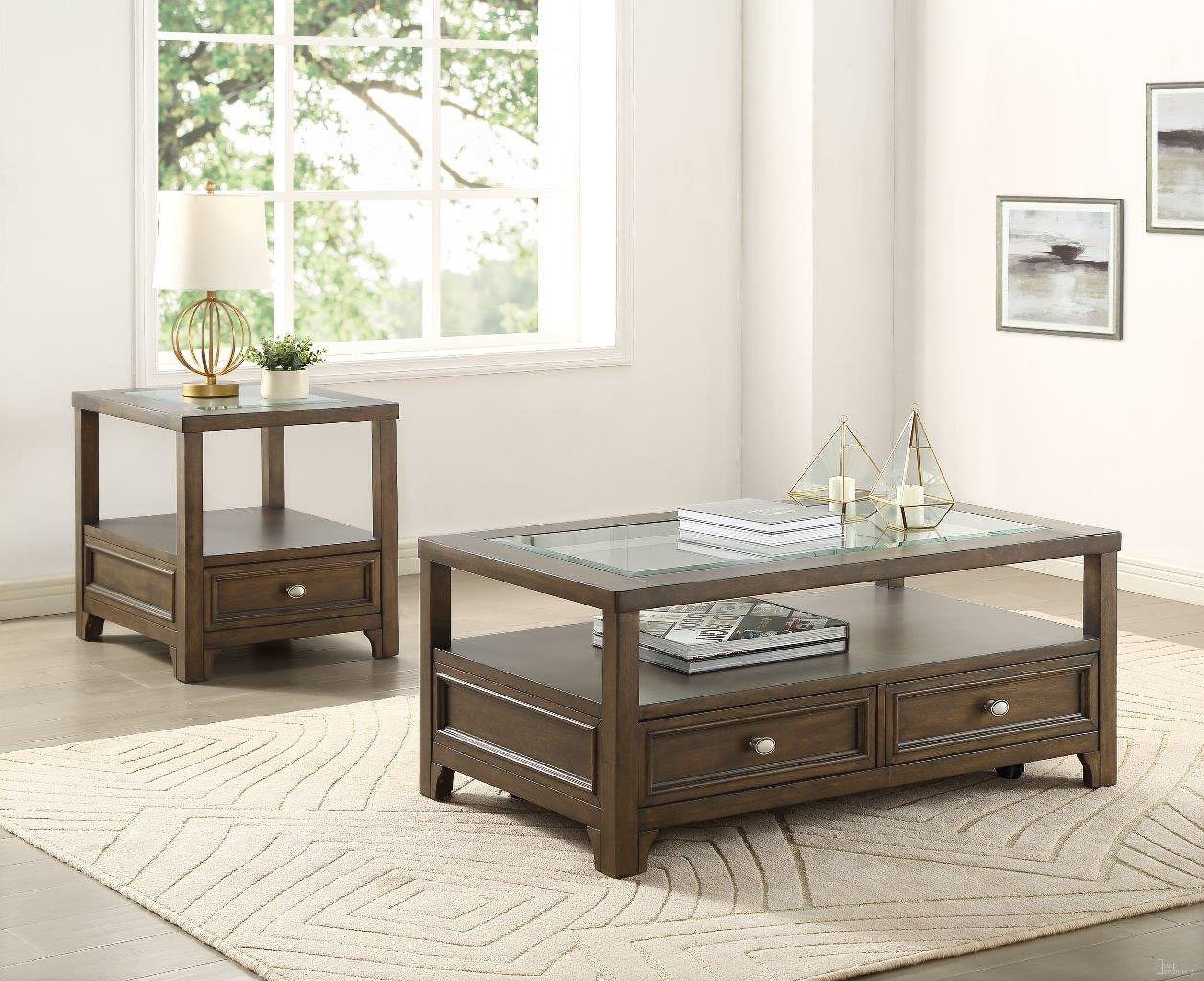 The appearance of Auburn Charcoal Brown Glass Top Occasional Table Set With Casters designed by Homelegance in the transitional interior design. This brown piece of furniture  was selected by 1StopBedrooms from Auburn Collection to add a touch of cosiness and style into your home. Sku: 3624-30;3624-04. Material: Wood.