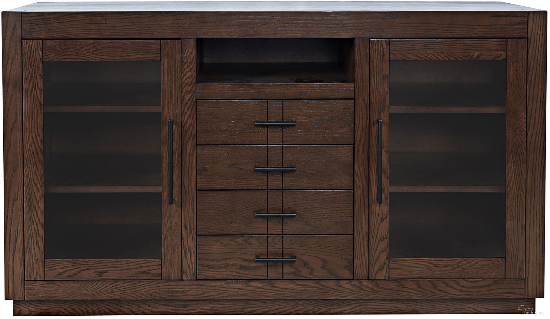Auburn Hills 50 Inch Media Console with Tempered Glass Doors, Drawers and Adjustable Shelves In Dark Oak