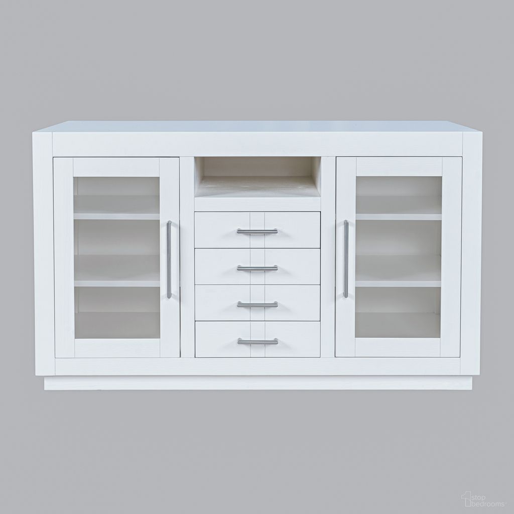 Auburn Hills 50 Inch Media Console with Tempered Glass Doors, Drawers and Adjustable Shelves In White