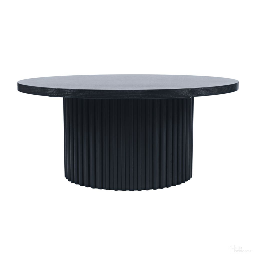 The appearance of Auden 40 Inch Round Fluted Pedestal Base Coffee Table with Caster Wheels In Black designed by Jofran in the modern / contemporary interior design. This black piece of furniture  was selected by 1StopBedrooms from Auden Collection to add a touch of cosiness and style into your home. Sku: 2420-2BBLK;2420-2TBLK. Material: MDF.
