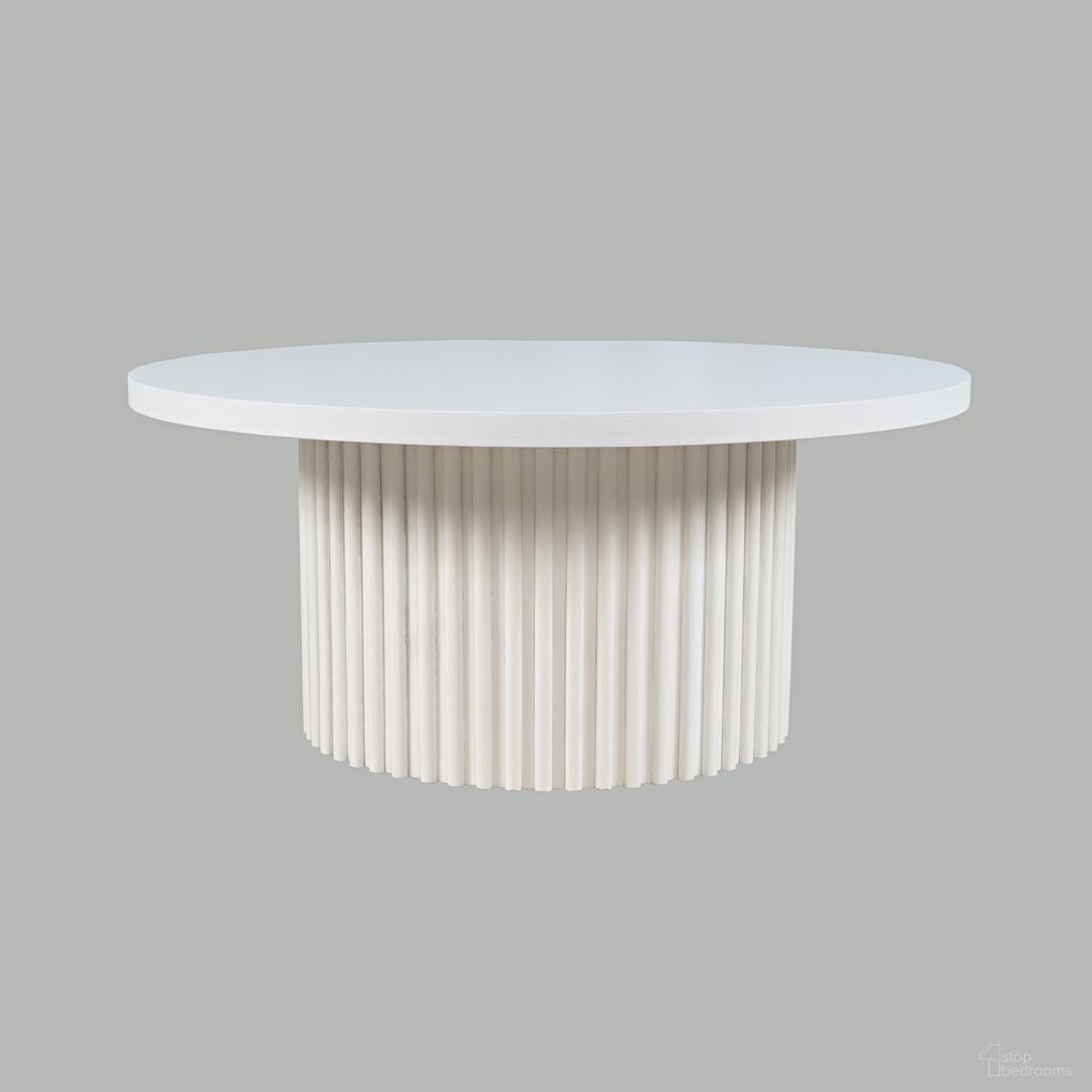 The appearance of Auden 40 Inch Round Fluted Pedestal Base Coffee Table with Caster Wheels In White designed by Jofran in the modern / contemporary interior design. This white piece of furniture was selected by 1StopBedrooms from Auden Collection to add a touch of cosiness and style into your home. Sku: 2420-2BWHT;2420-2TWHT. Material: MDF.
