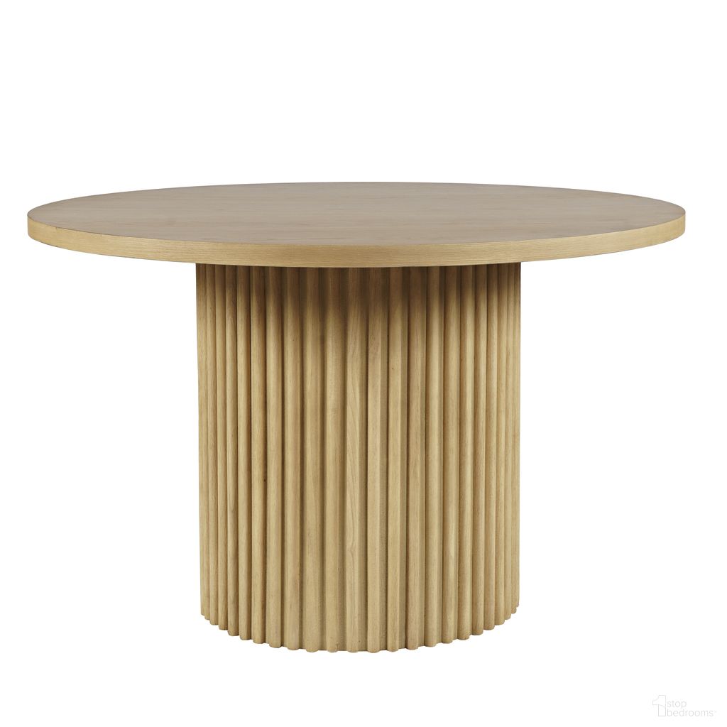 The appearance of Auden 48 Inch Round Fluted Pedestal Base Dining Table In Natural designed by Jofran in the transitional interior design. This natural piece of furniture was selected by 1StopBedrooms from Auden Collection to add a touch of cosiness and style into your home. Sku: 2421-AUDEN48NTB;2421-AUDEN48NTT. Table Base Style: Pedestal. Table Top Shape: Round. Material: MDF. Size: 48".