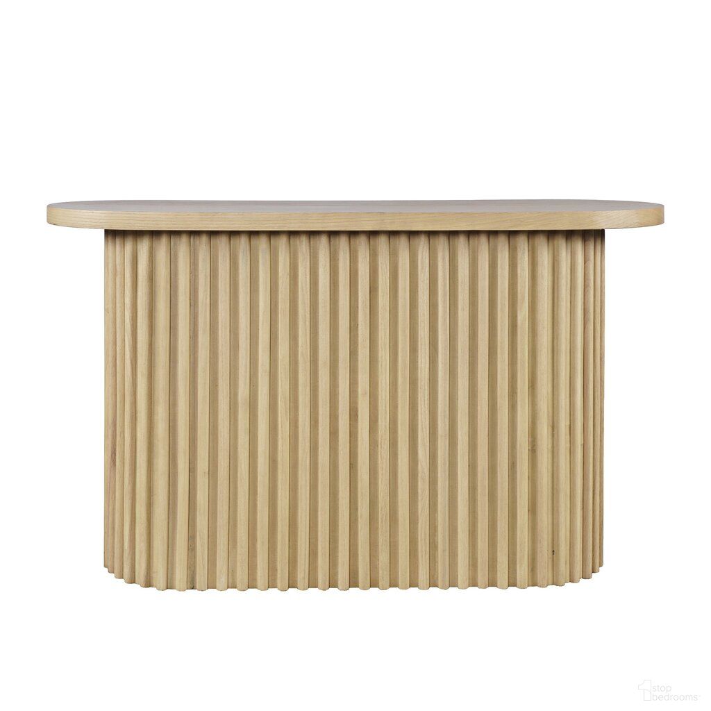 The appearance of Auden Oval Fluted Pedestal Base Sofa Console Table In Natural designed by Jofran in the modern / contemporary interior design. This natural piece of furniture was selected by 1StopBedrooms from Auden Collection to add a touch of cosiness and style into your home. Sku: 2420-4BNAT;2420-4TNAT. Material: MDF.