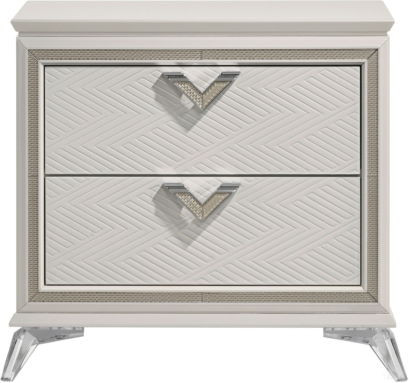 The appearance of Audra Nightstand In Gold and Champagne designed by Homelegance in the transitional interior design. This gold/champagne piece of furniture  was selected by 1StopBedrooms from Audra Collection to add a touch of cosiness and style into your home. Sku: 1383-4. Material: Engineered Wood.