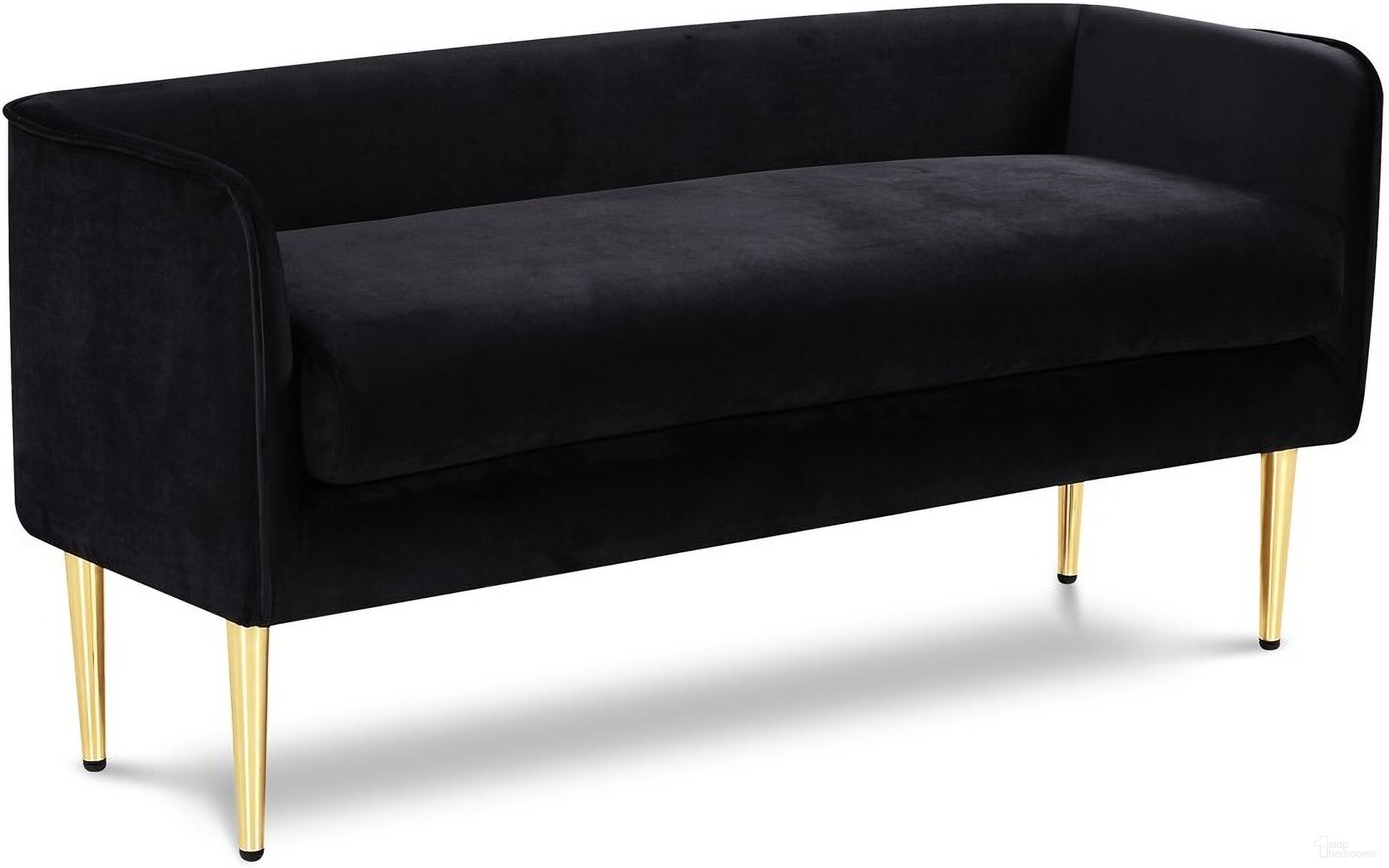 The appearance of Audrey Velvet Bench In Black designed by Meridian in the modern / contemporary interior design. This black piece of furniture  was selected by 1StopBedrooms from Audrey Collection to add a touch of cosiness and style into your home. Sku: 184Black. Material: Velvet.
