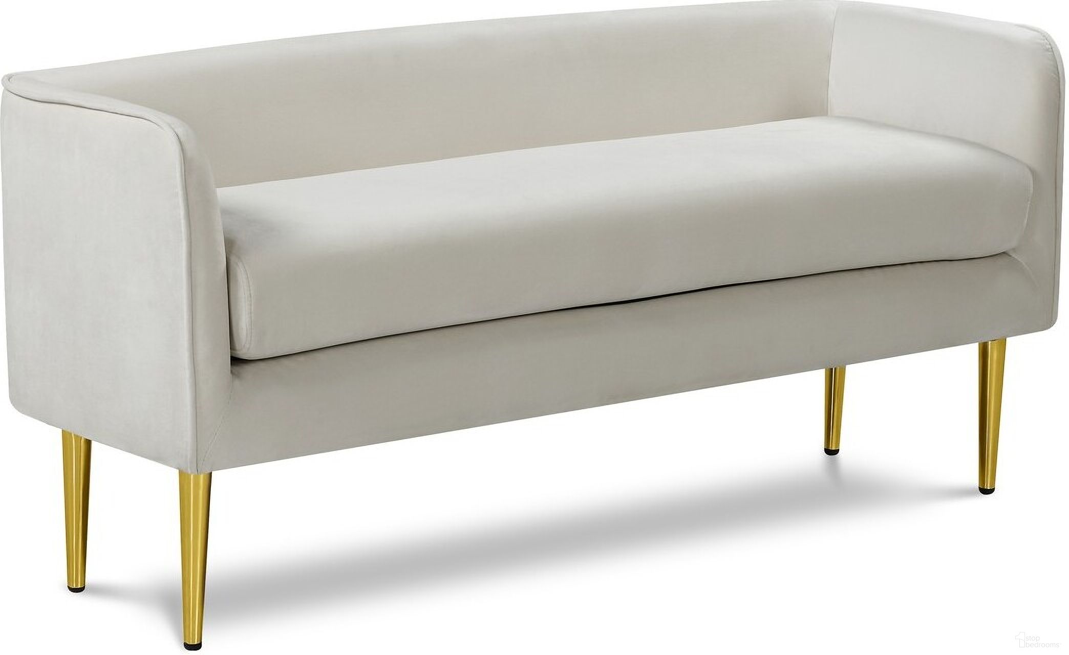 The appearance of Audrey Velvet Bench In Cream designed by Meridian in the modern / contemporary interior design. This cream velvet piece of furniture  was selected by 1StopBedrooms from Audrey Collection to add a touch of cosiness and style into your home. Sku: 184Cream. Material: Velvet.