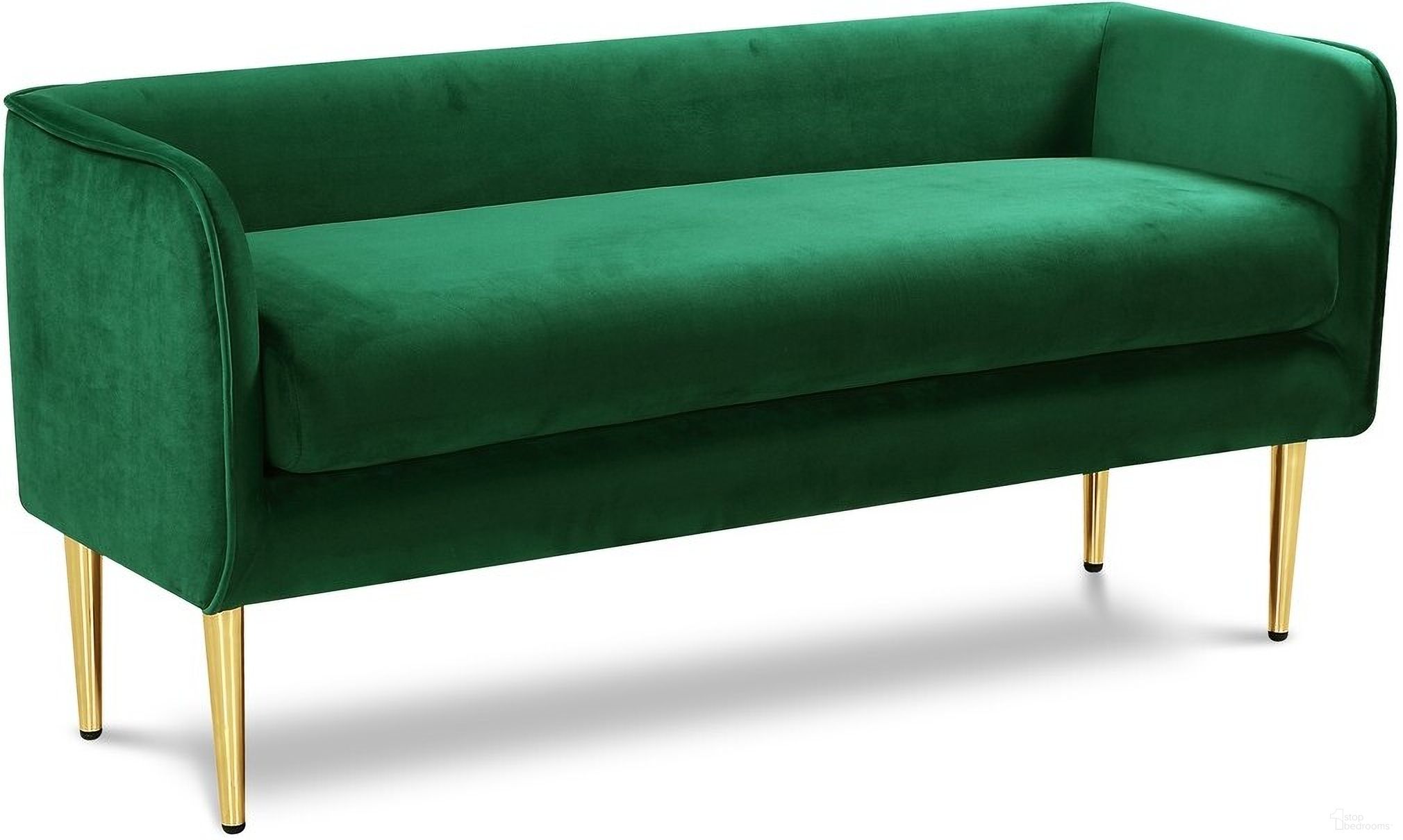 The appearance of Audrey Velvet Bench In Green designed by Meridian in the modern / contemporary interior design. This green piece of furniture was selected by 1StopBedrooms from Audrey Collection to add a touch of cosiness and style into your home. Sku: 184Green. Material: Velvet.