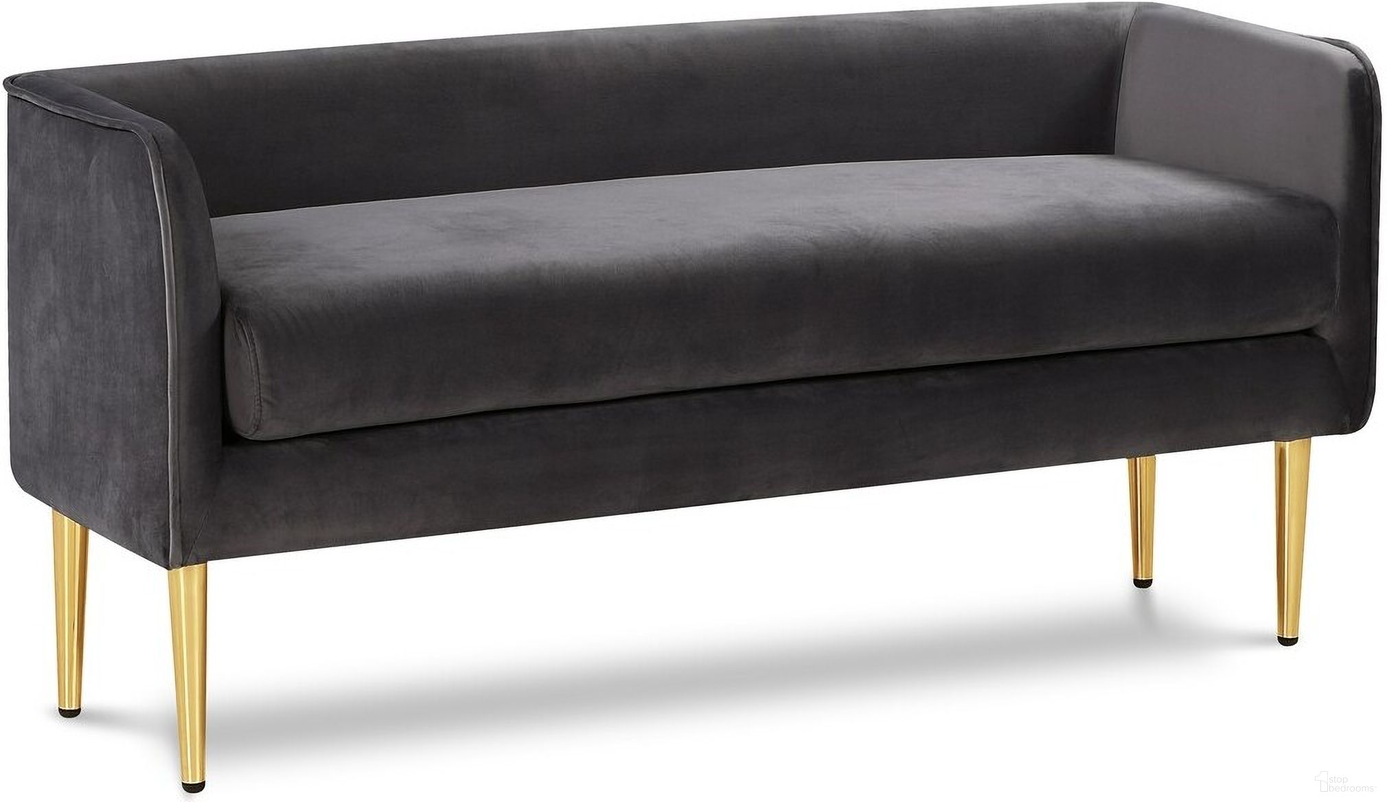 The appearance of Audrey Velvet Bench In Grey designed by Meridian in the modern / contemporary interior design. This grey piece of furniture  was selected by 1StopBedrooms from Audrey Collection to add a touch of cosiness and style into your home. Sku: 184Grey. Material: Velvet.