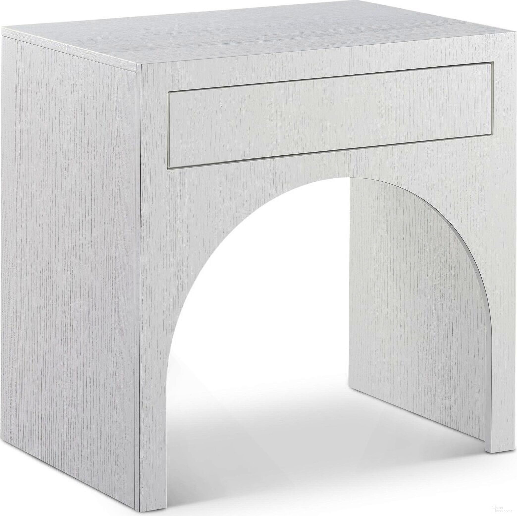 The appearance of August Nightstand In White designed by Meridian in the transitional interior design. This white piece of furniture  was selected by 1StopBedrooms from August Collection to add a touch of cosiness and style into your home. Sku: 388White-NS. Material: MDF.