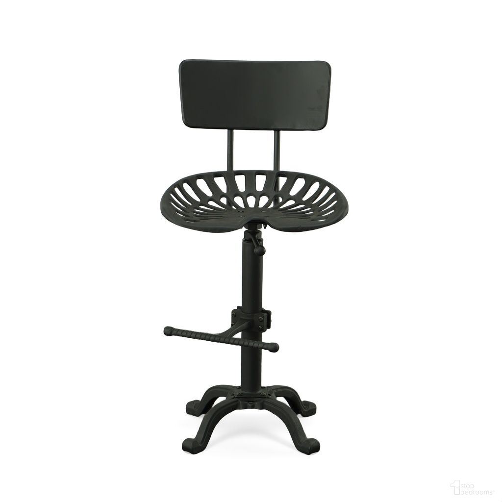 The appearance of August Tractor Seat Barstool with Back In Black designed by Carolina Living in the industrial interior design. This black piece of furniture was selected by 1StopBedrooms from August Collection to add a touch of cosiness and style into your home. Sku: 3400WB-BLK. Material: Cast Iron.