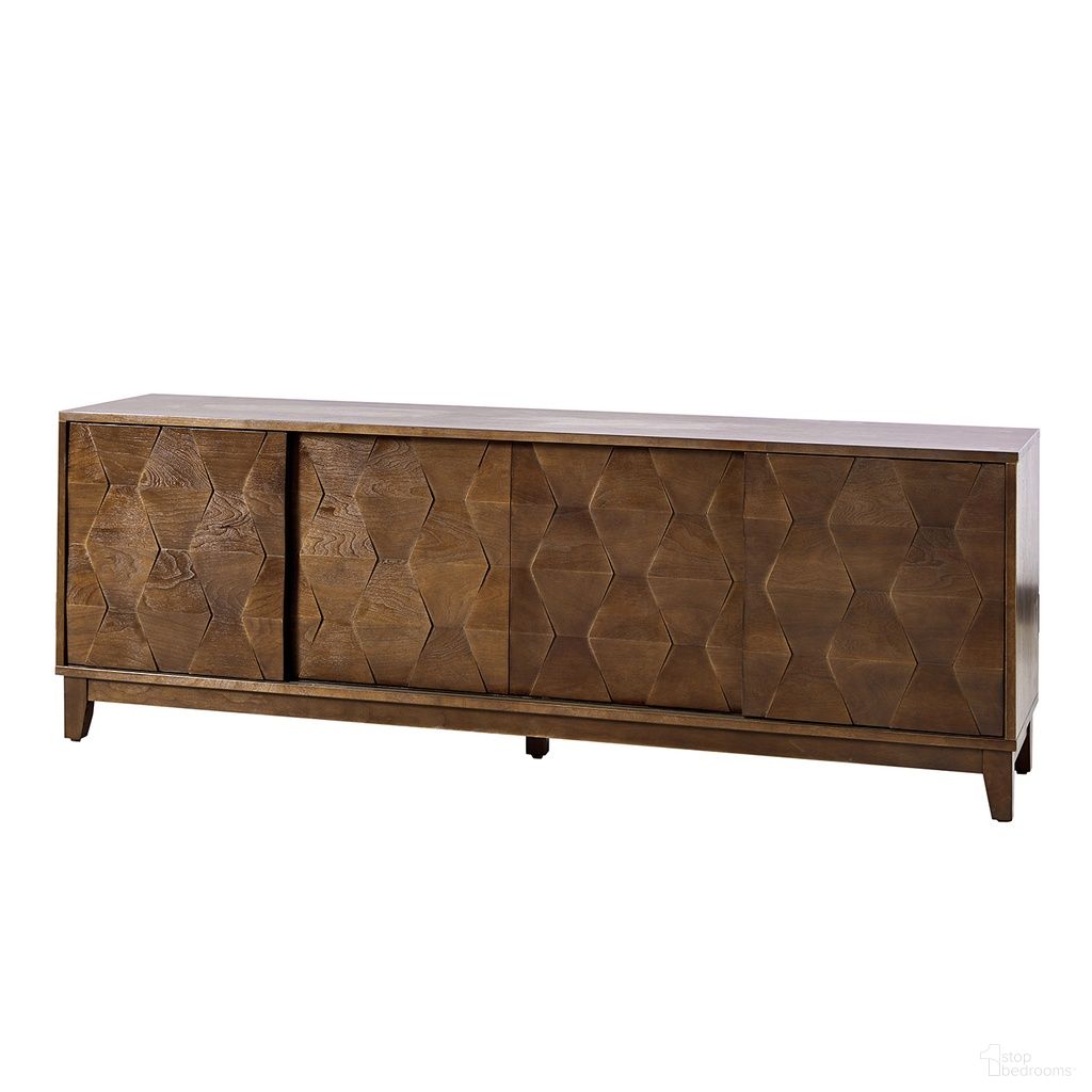 The appearance of August Tv Stand In Walnut designed by Karat Home in the modern / contemporary interior design. This walnut piece of furniture  was selected by 1StopBedrooms from August Collection to add a touch of cosiness and style into your home. Sku: TVHM0954-WAL. Material: Engineered Wood.