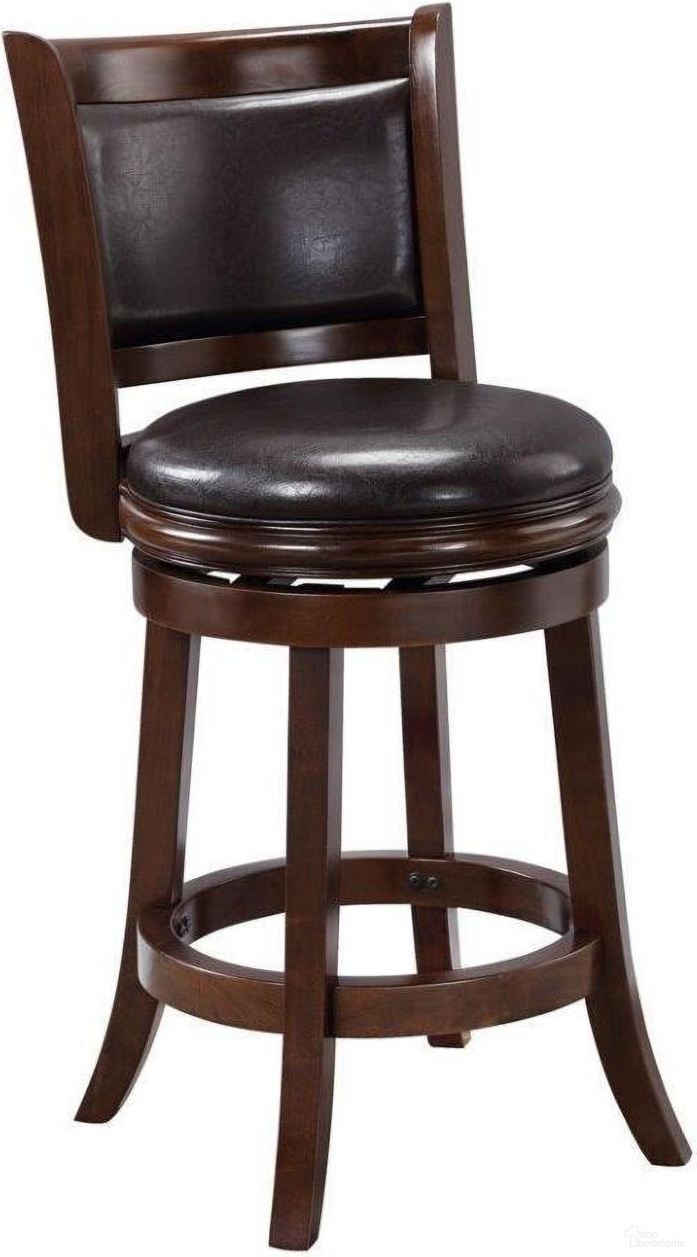 The appearance of Augusta 24 Inch Swivel Counter Stool In Cappuccino And Dark Brown Faux Leather designed by Boraam Industries in the modern / contemporary interior design. This dark brown piece of furniture was selected by 1StopBedrooms from Augusta Collection to add a touch of cosiness and style into your home. Sku: 46824. Material: Wood.
