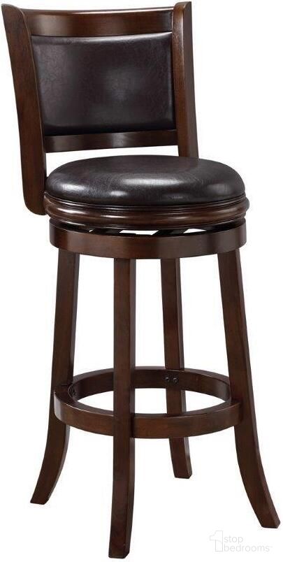 The appearance of Augusta 29 Inch Swivel Bar Stool In Cappuccino And Dark Brown designed by Boraam Industries in the modern / contemporary interior design. This dark brown piece of furniture was selected by 1StopBedrooms from Augusta Collection to add a touch of cosiness and style into your home. Sku: 46829. Material: Wood.