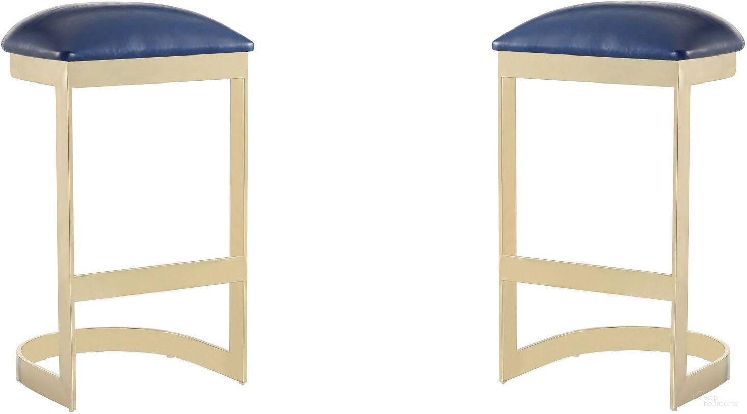 The appearance of Aura Bar Stool in Blue and Polished Brass (Set of 2) designed by Manhattan Comfort in the modern / contemporary interior design. This blue piece of furniture was selected by 1StopBedrooms from Aura Collection to add a touch of cosiness and style into your home. Sku: BS006-BL;BS006-BL. Material: Stainless Steel.