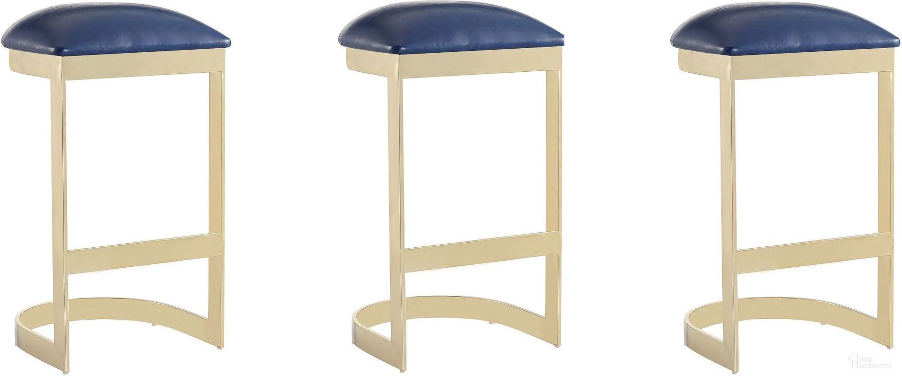 The appearance of Aura Bar Stool in Blue and Polished Brass (Set of 3) designed by Manhattan Comfort in the modern / contemporary interior design. This blue piece of furniture  was selected by 1StopBedrooms from Aura Collection to add a touch of cosiness and style into your home. Sku: BS006-BL;BS006-BL;BS006-BL. Material: Stainless Steel.