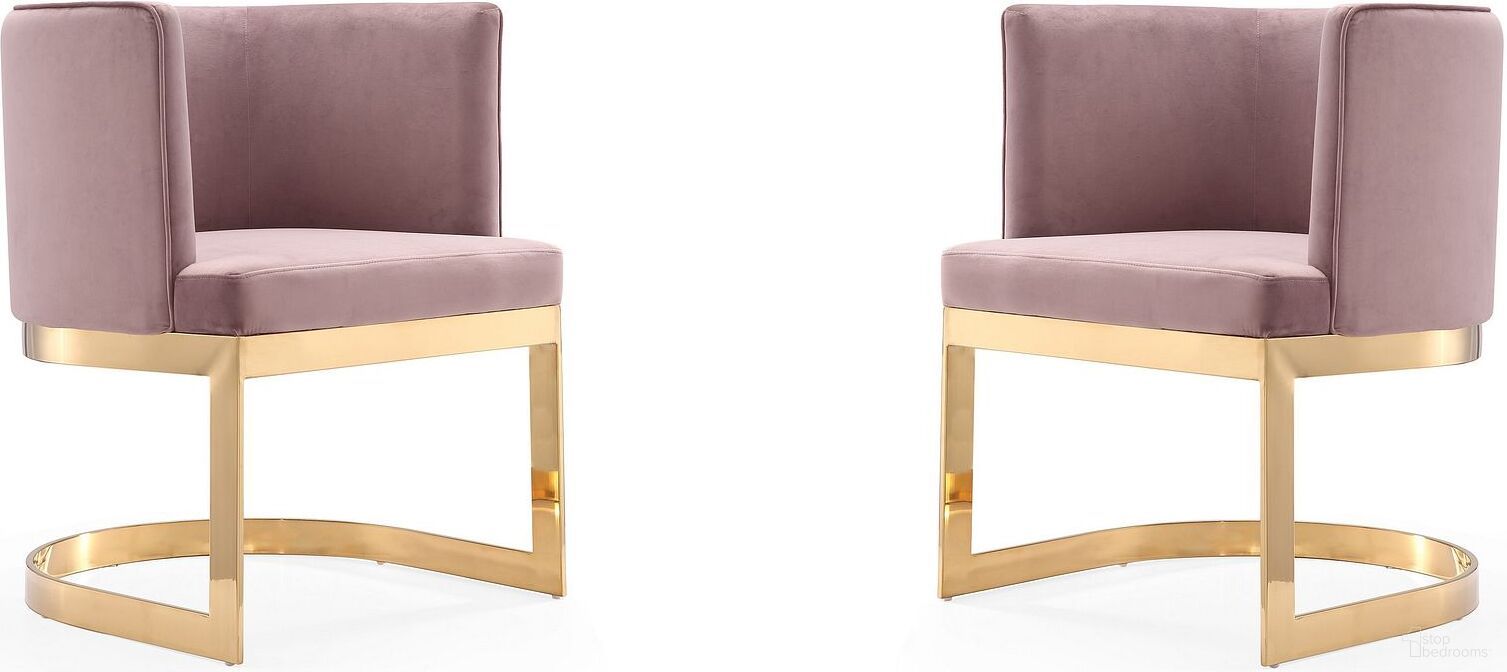 The appearance of Aura Dining Chair in Blush and Polished Brass (Set of 2) designed by Manhattan Comfort in the modern / contemporary interior design. This blush piece of furniture was selected by 1StopBedrooms from Aura Collection to add a touch of cosiness and style into your home. Sku: DC026-BH;DC026-BH. Material: Stainless Steel. Chair Type: Arm Chair.