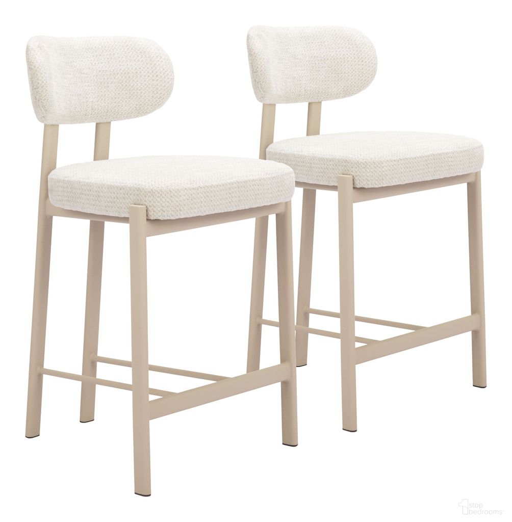 The appearance of Aurea Counter Stool Set of 2 In Light Gray designed by Zuo Modern in the modern / contemporary interior design. This light gray piece of furniture  was selected by 1StopBedrooms from Aurea Collection to add a touch of cosiness and style into your home. Sku: 110862. Material: Polyester.