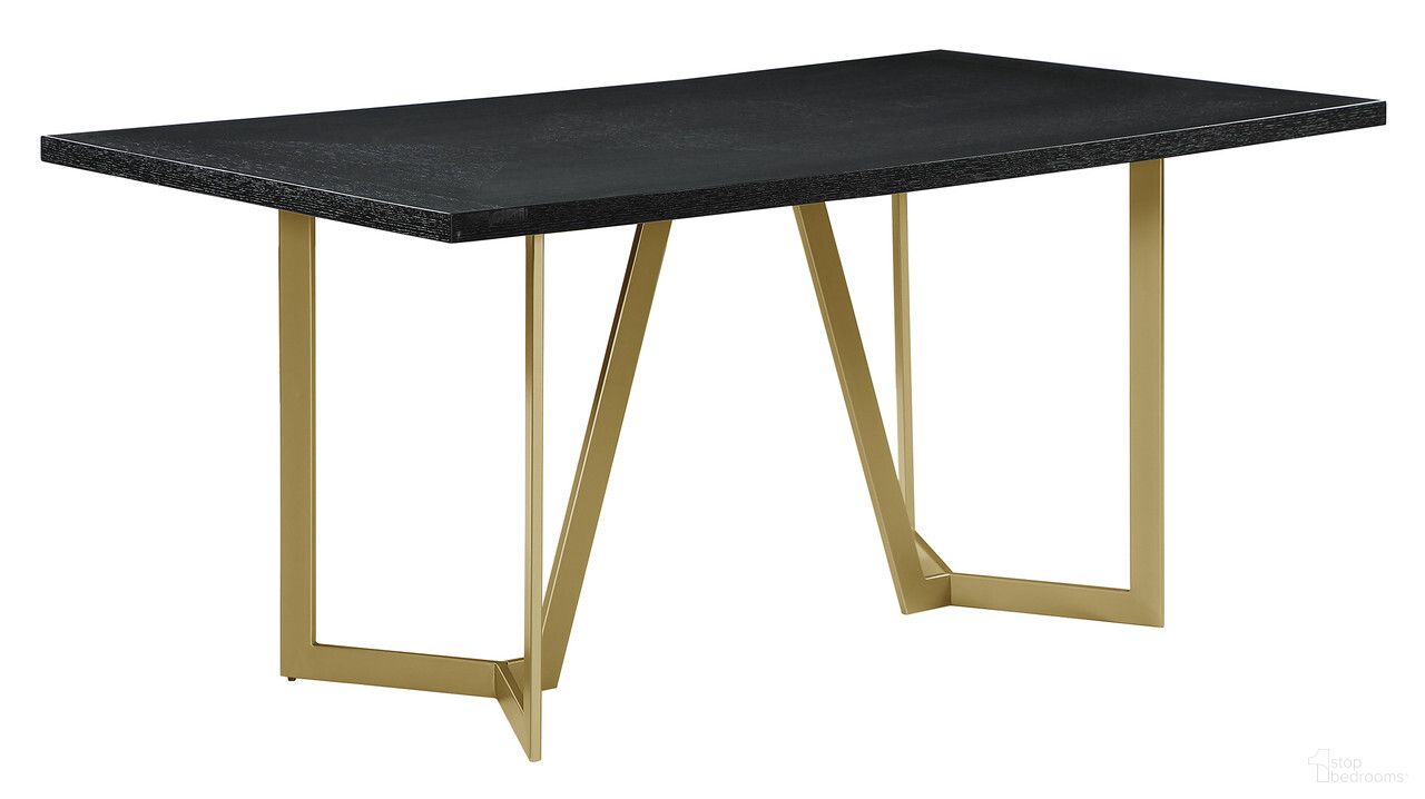 Aurelio 64 x 38 Inch Dining Table In Black Wood Top and Gold Painted Base