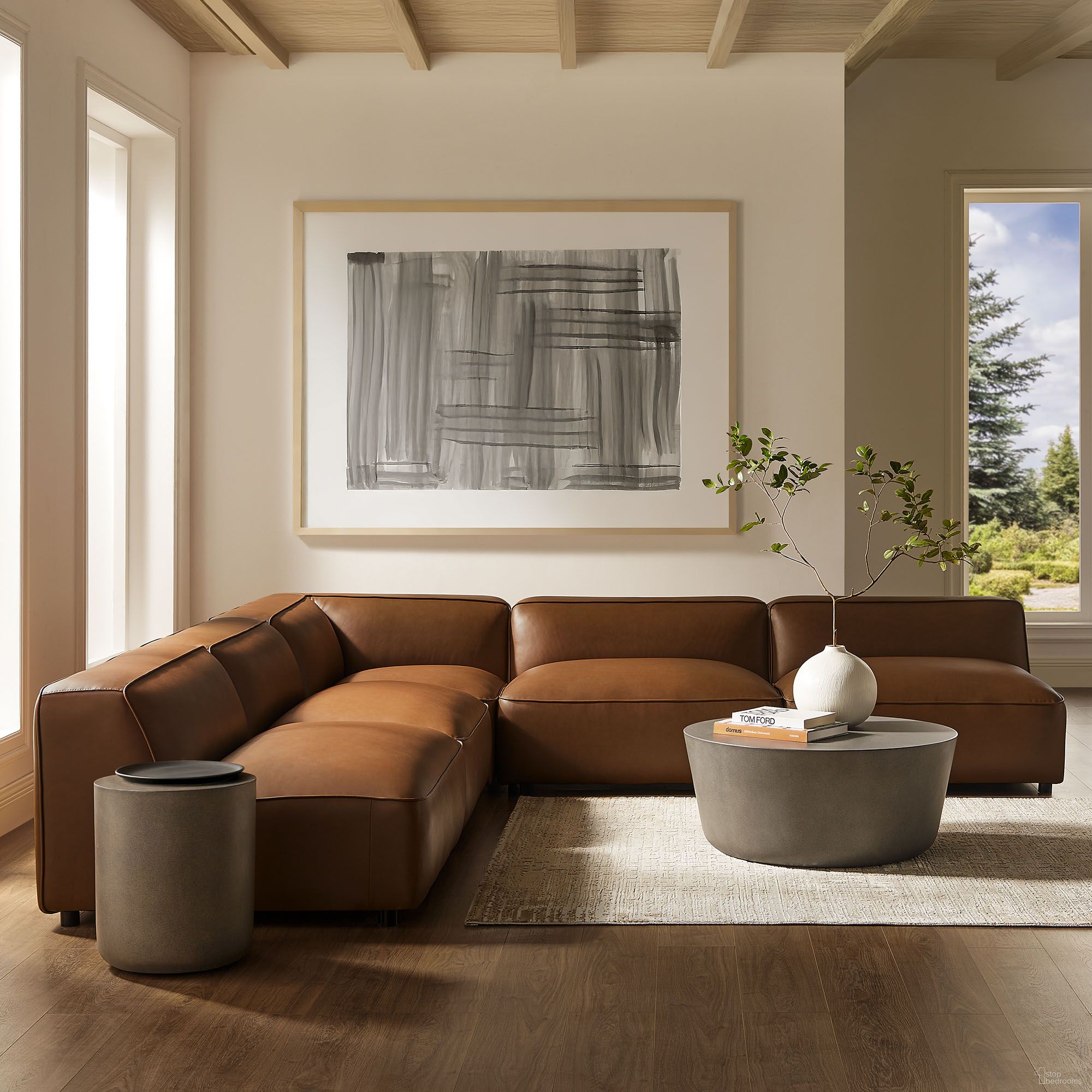 Auren 5-Piece Upholstered Armless L-Shaped Vegan Leather Modular Sofa In Coffee