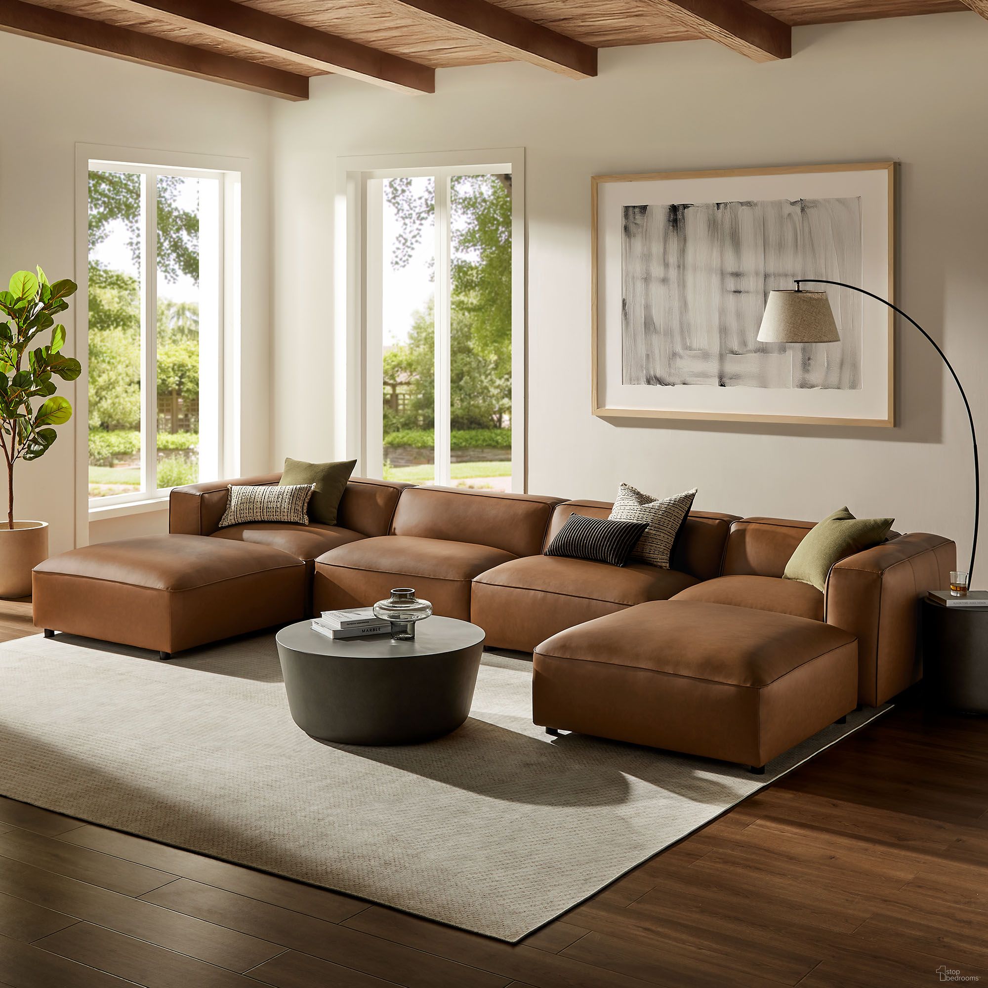 Auren 6-Piece Upholstered Vegan Leather Modular Sofa In Coffee