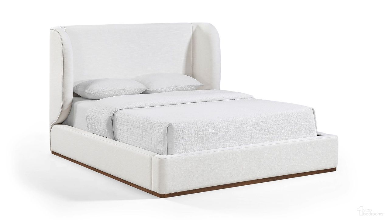 Aurin Linen Textured Fabric Upholstered Full Bed In Cream