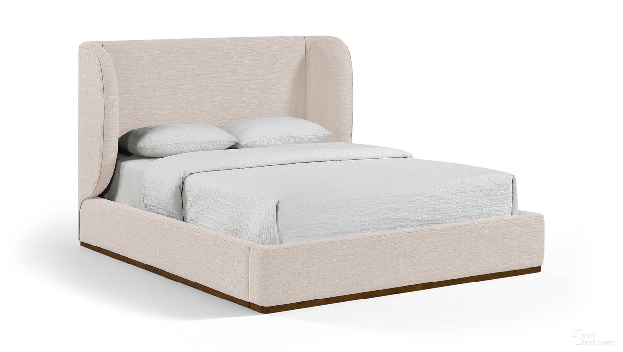 Aurin Linen Textured Fabric Upholstered King Bed In Beige