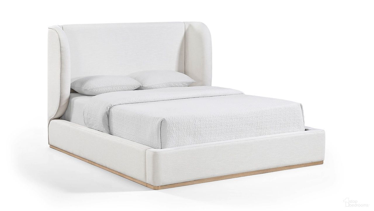 Aurin Linen Textured Fabric Upholstered King Bed In Cream