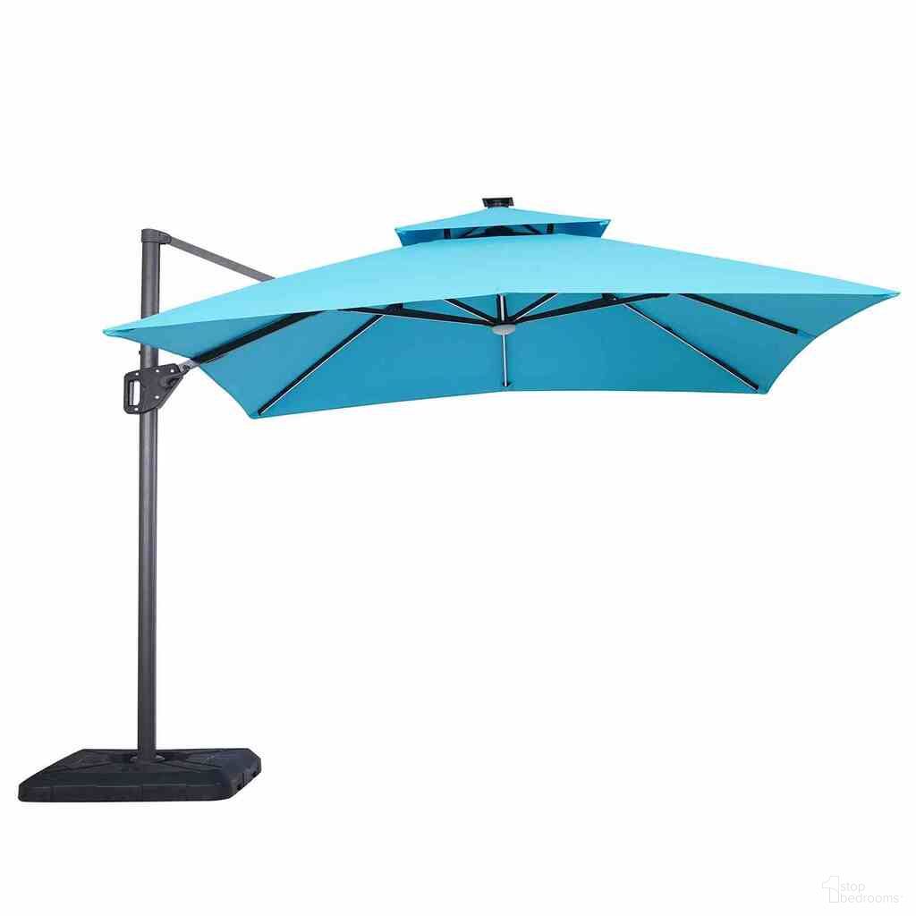 The appearance of Aurora 10 Foot Square Umbrella In Double Top In LED Bulb and Control In Teal designed by Furniture of America in the modern / contemporary interior design. This teal piece of furniture  was selected by 1StopBedrooms from Aurora Collection to add a touch of cosiness and style into your home. Sku: LA-A015TL. Material: Aluminum.