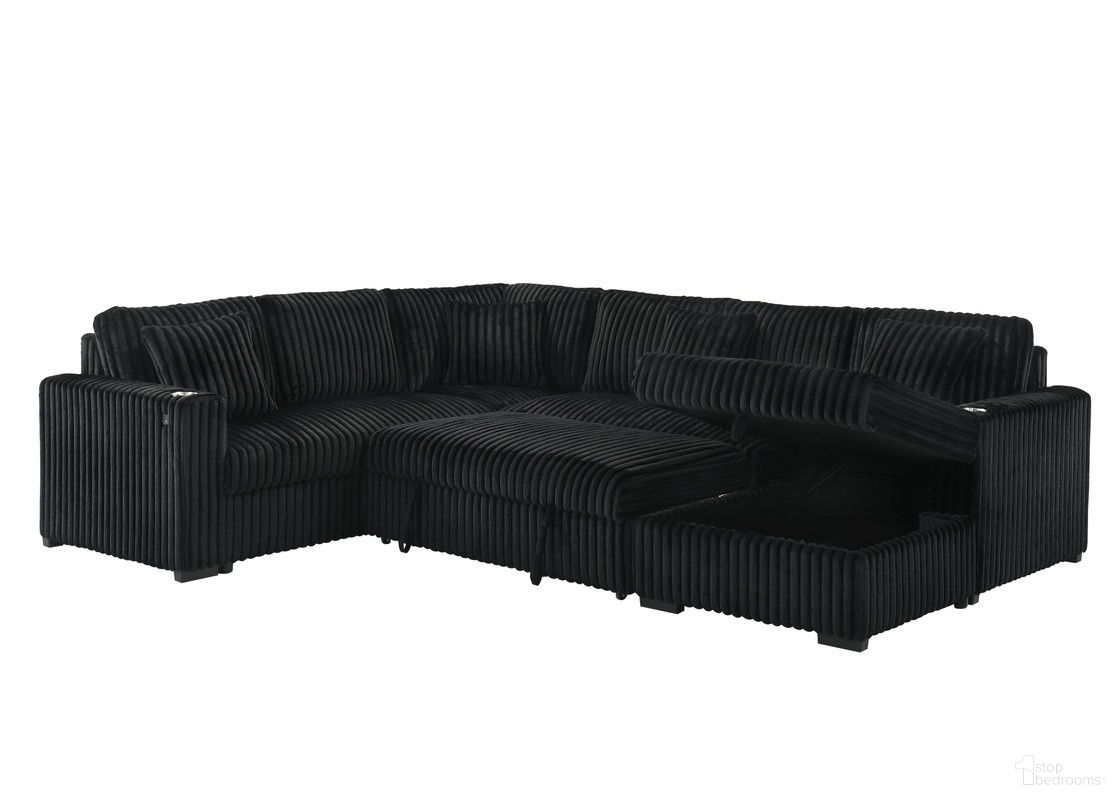 Aurora 3 Piece Upholstered Sectional with Storage Chaise in Black