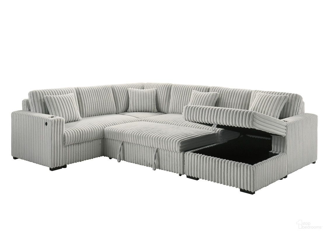 Aurora 3 Piece Upholstered Sectional with Storage Chaise in Light Gray