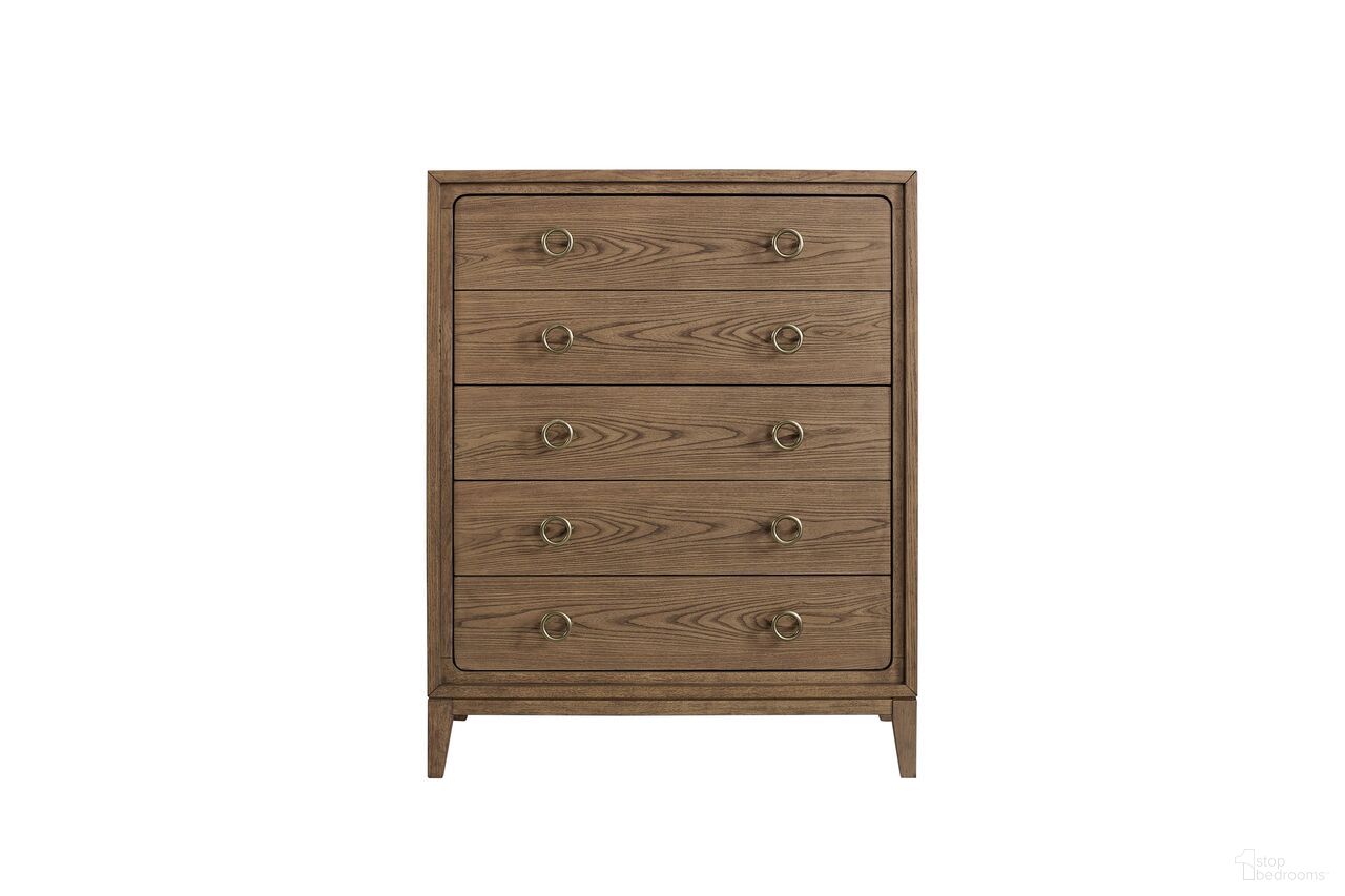 The appearance of Aurora 5 Drawer Chest In Latte designed by Bernell in the transitional interior design. This latte piece of furniture was selected by 1StopBedrooms from Aurora Collection to add a touch of cosiness and style into your home. Sku: 3098-150. Material: Hardwood.
