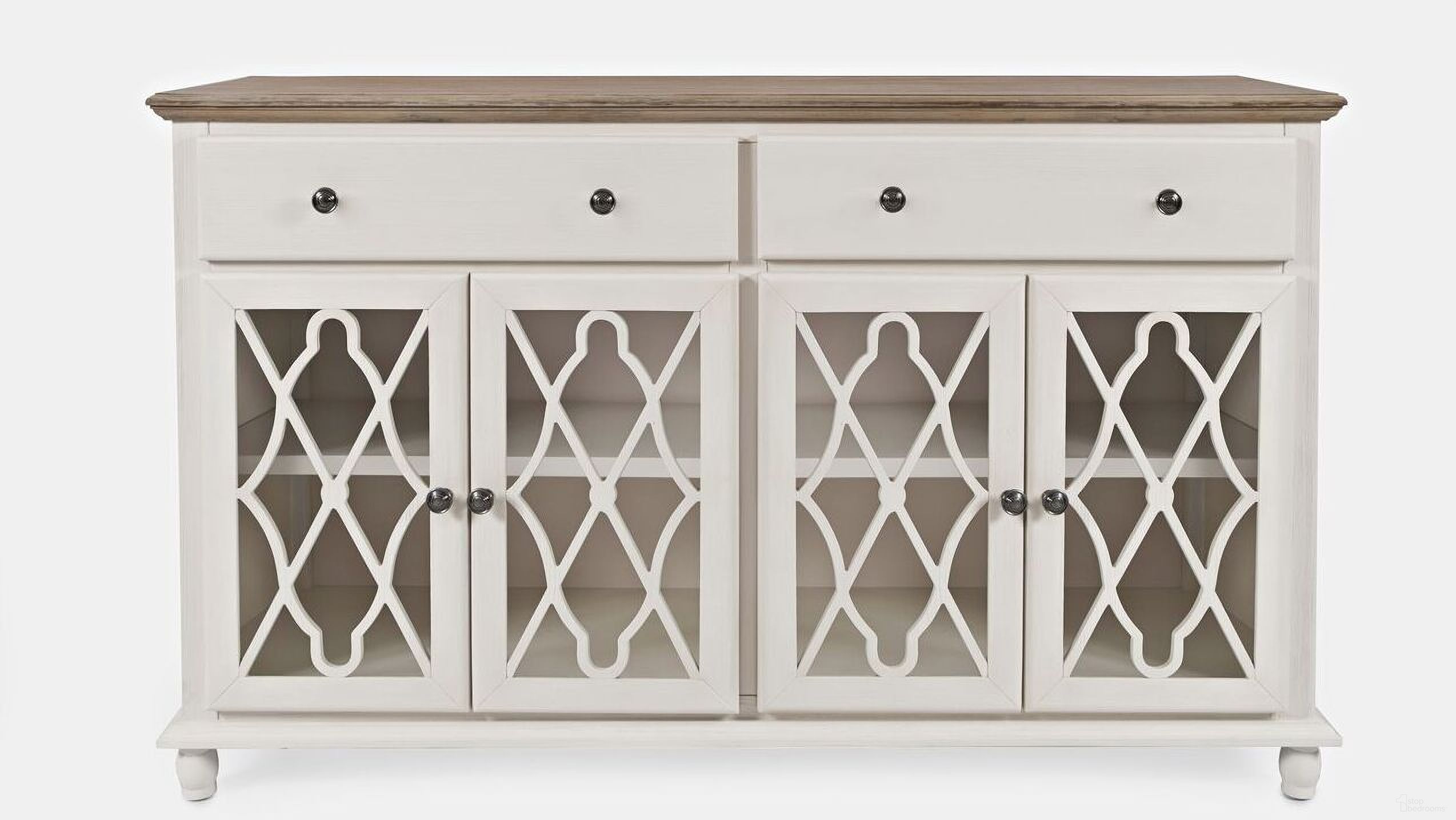 The appearance of Aurora Hills Country Wire Brushed 4 Door Accent Chest In Brushed White designed by Jofran in the country / farmhouse interior design. This brushed white piece of furniture  was selected by 1StopBedrooms from Aurora Hills Collection to add a touch of cosiness and style into your home. Sku: 1998-58. Material: Acacia.
