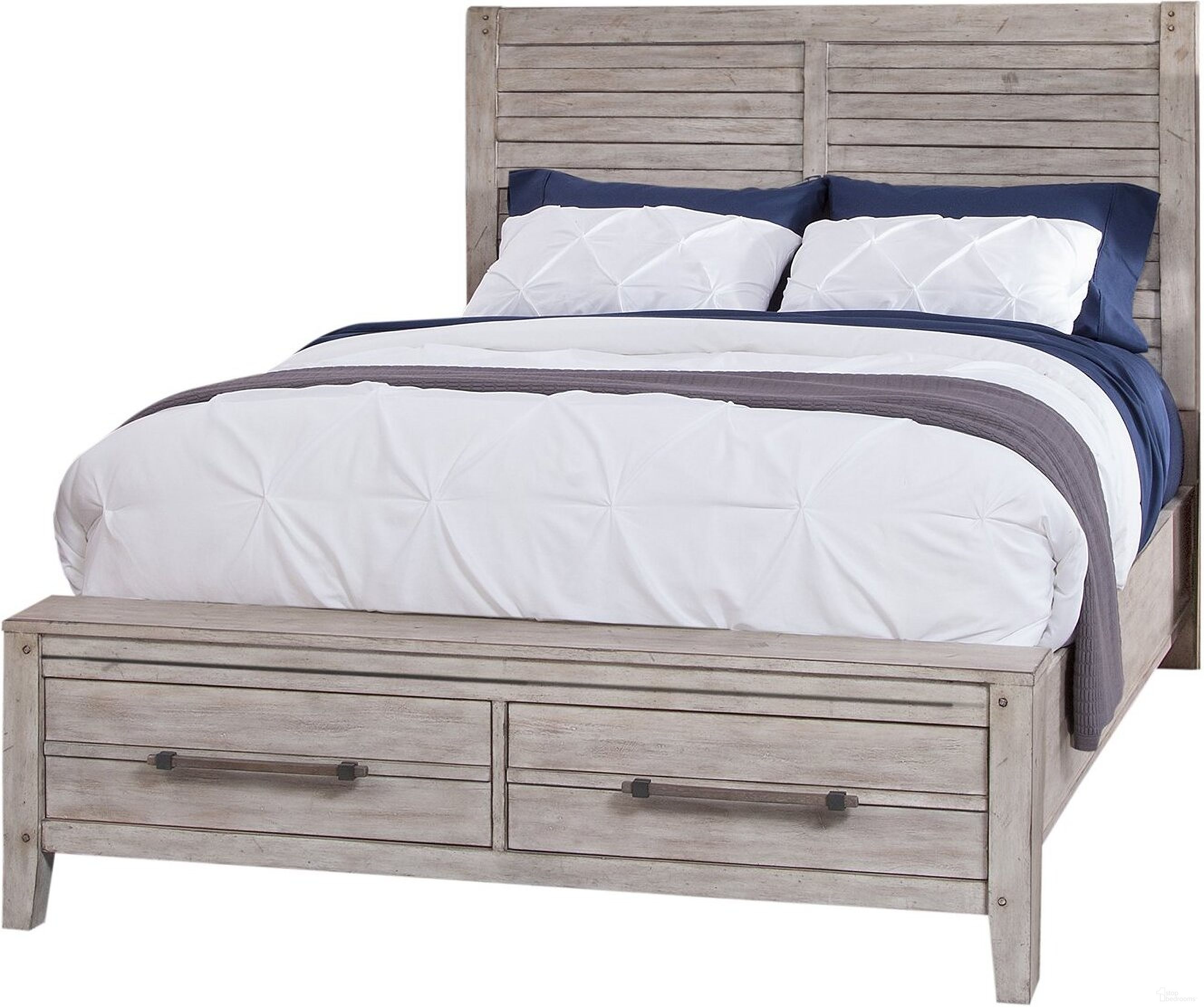 The appearance of Aurora King Panel Bed with Storage Footboard In Whitewash designed by American Woodcrafters in the transitional interior design. This white wash piece of furniture  was selected by 1StopBedrooms from Aurora Collection to add a touch of cosiness and style into your home. Sku: 2810-960;2800-966;2800-882. Bed Type: Panel Bed. Bed Size: King. Material: Rubberwood.