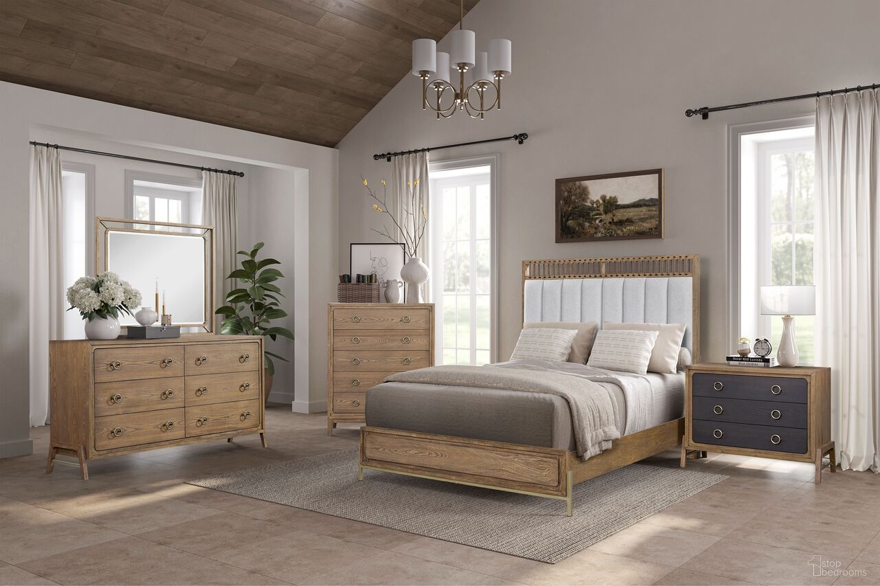 The appearance of Aurora Upholstered and Leather Panel Bedroom Set In Latte designed by Bernell in the transitional interior design. This latte piece of furniture was selected by 1StopBedrooms from Aurora Collection to add a touch of cosiness and style into your home. Sku: 3098-105;3098-120. Bed Size: Queen. Material: Hardwood.