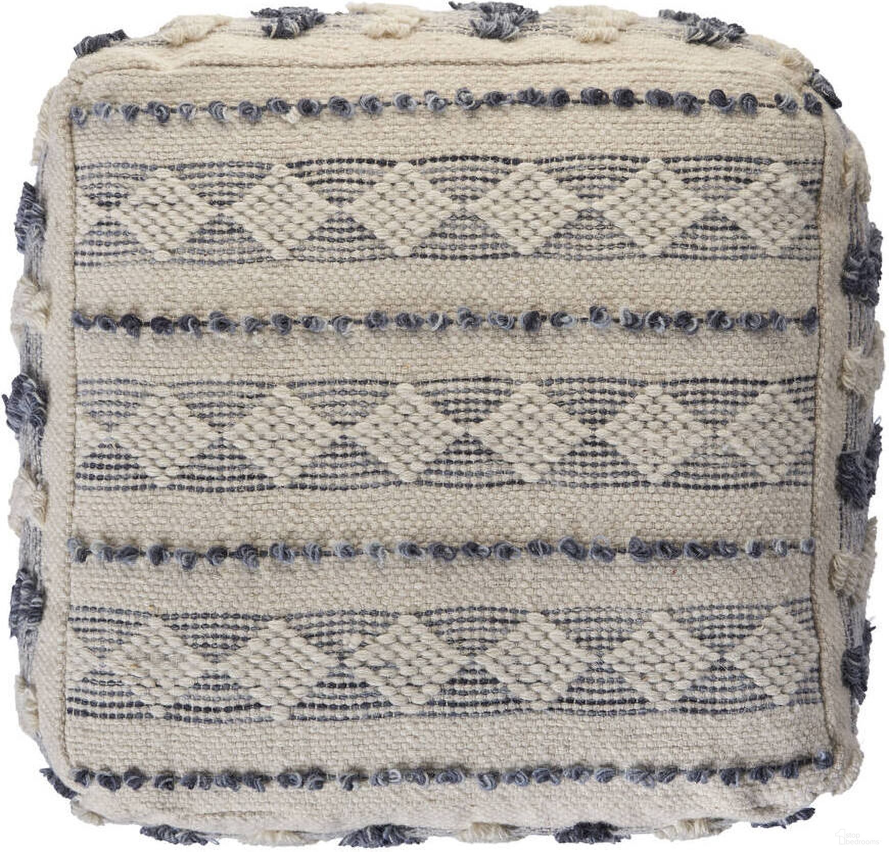 The appearance of Aurya Striped Hand-Woven Wool Ottoman Pouf In Navy and Ivory designed by Rajani Home in the modern / contemporary interior design. This navy/ivory piece of furniture was selected by 1StopBedrooms from Bova Collection to add a touch of cosiness and style into your home. Sku: 3C126808G49348. Material: Wool.
