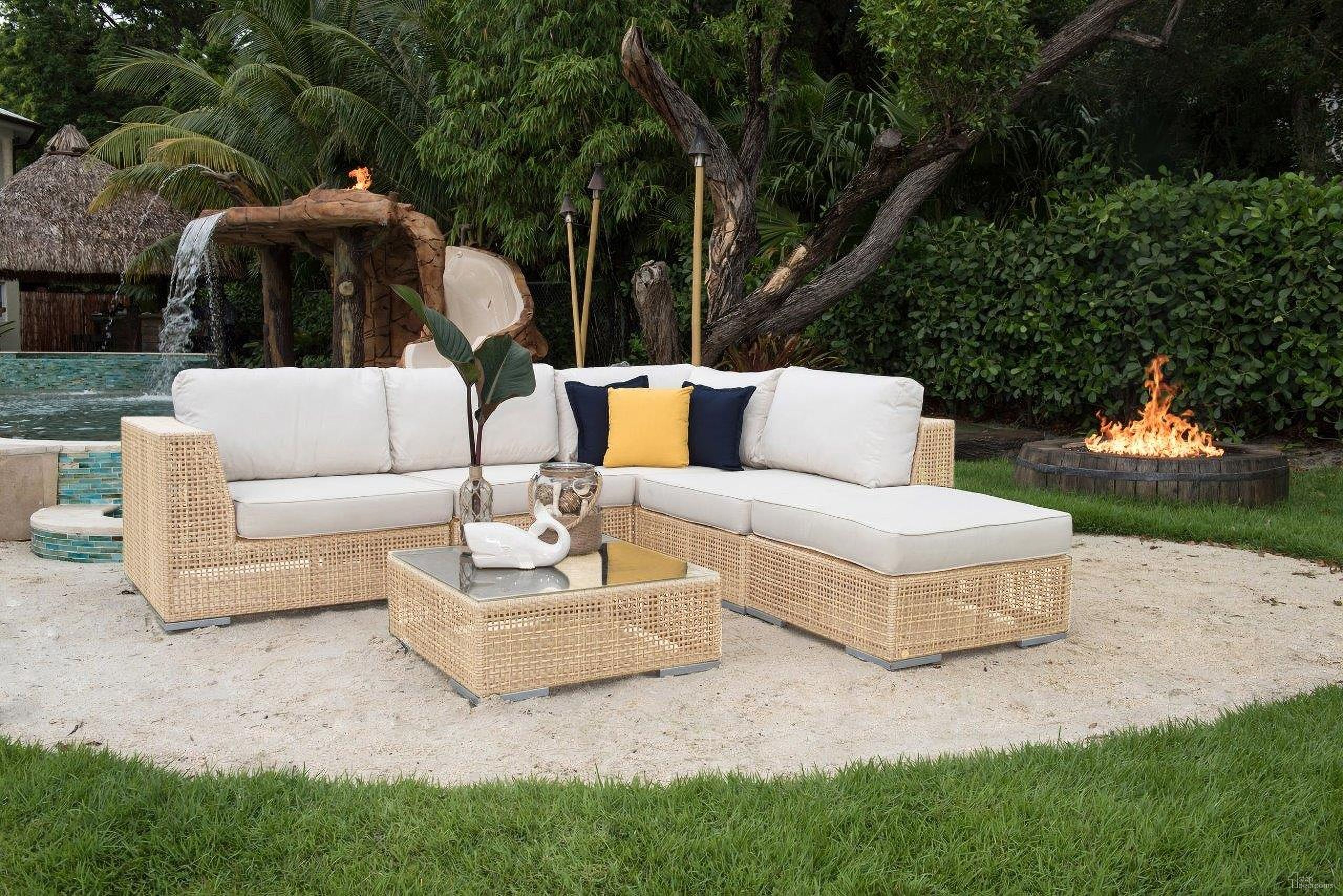 The appearance of Austin 6-Piece Sectional Set In Natural designed by Pelican Reef in the modern / contemporary interior design. This natural piece of furniture was selected by 1StopBedrooms from Austin Collection to add a touch of cosiness and style into your home. Sku: PJO-3801-NAT-6SEC-GL. Material: Aluminum.