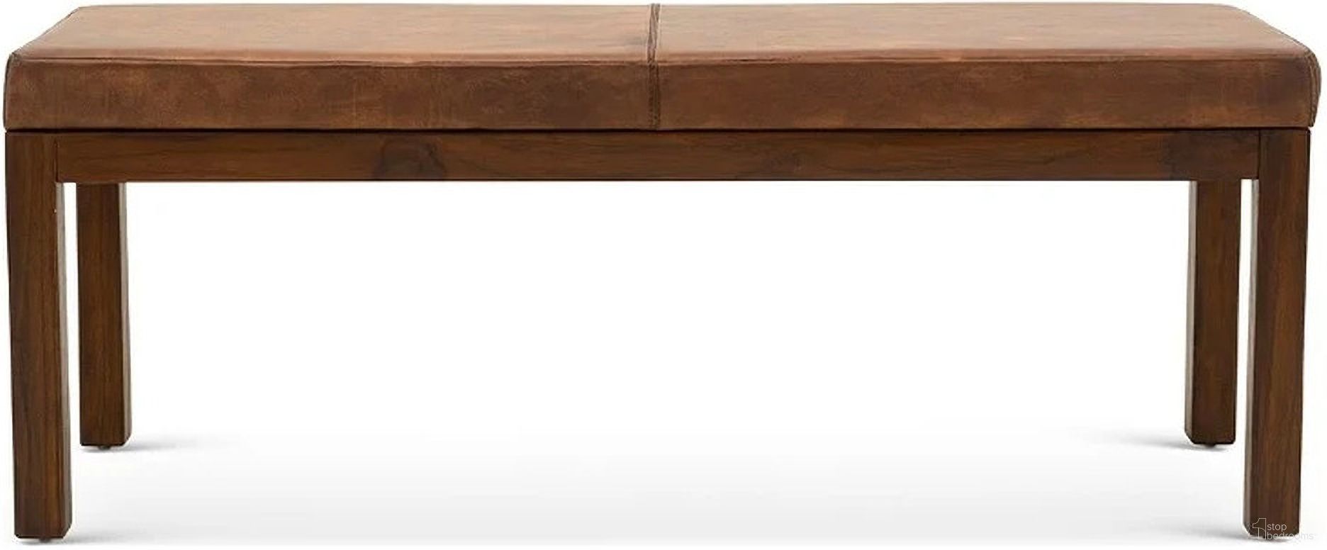 Austin Antique Tan Leather Bench With Lines