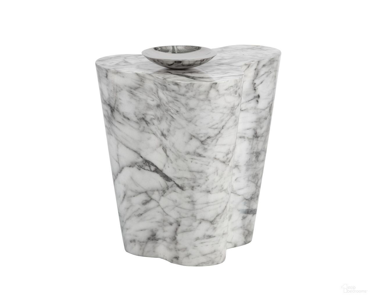 Ava Marble Look Large Side Table In White and Grey