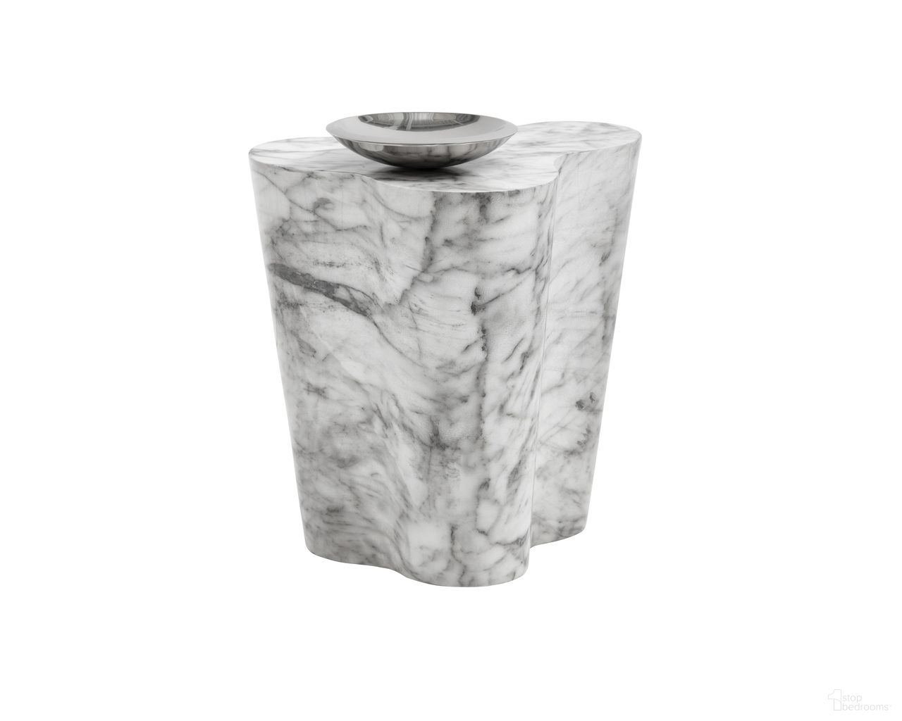 Ava Marble Look Small End Table In White and Grey
