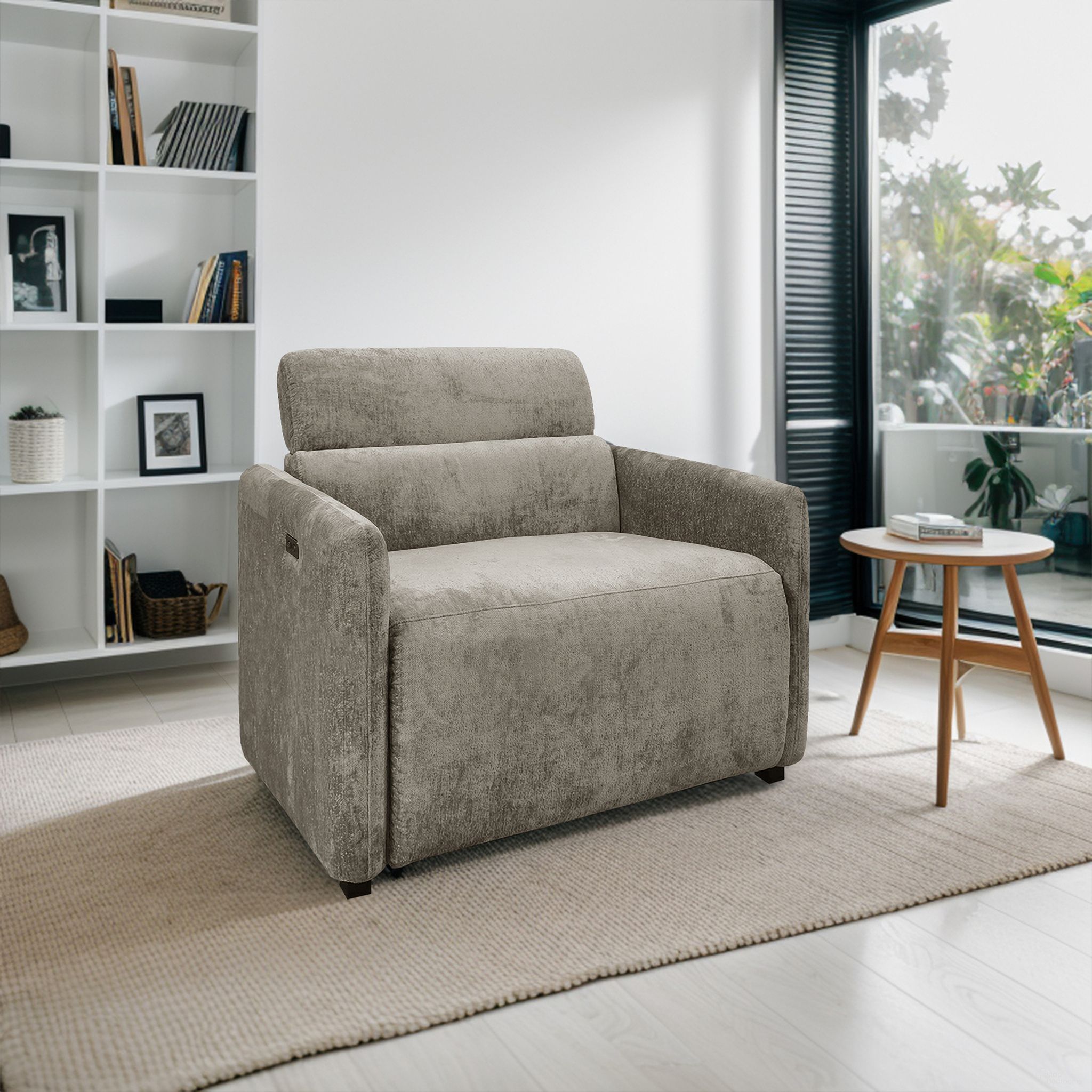 The appearance of Ava Power Modern Recliner In Beige designed by Olliix in the modern / contemporary interior design. This beige piece of furniture was selected by 1StopBedrooms from Ava Collection to add a touch of cosiness and style into your home. Sku: CH103-0001. Material: Polyester.