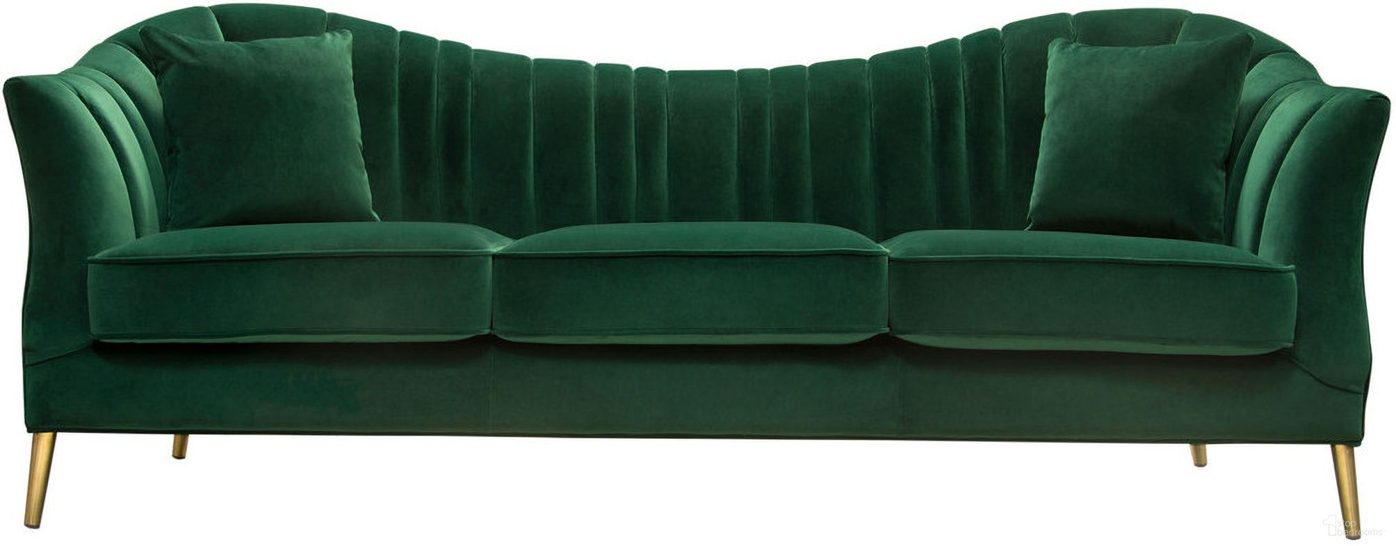 Ava Sofa In Emerald Green Velvet With Gold Leg