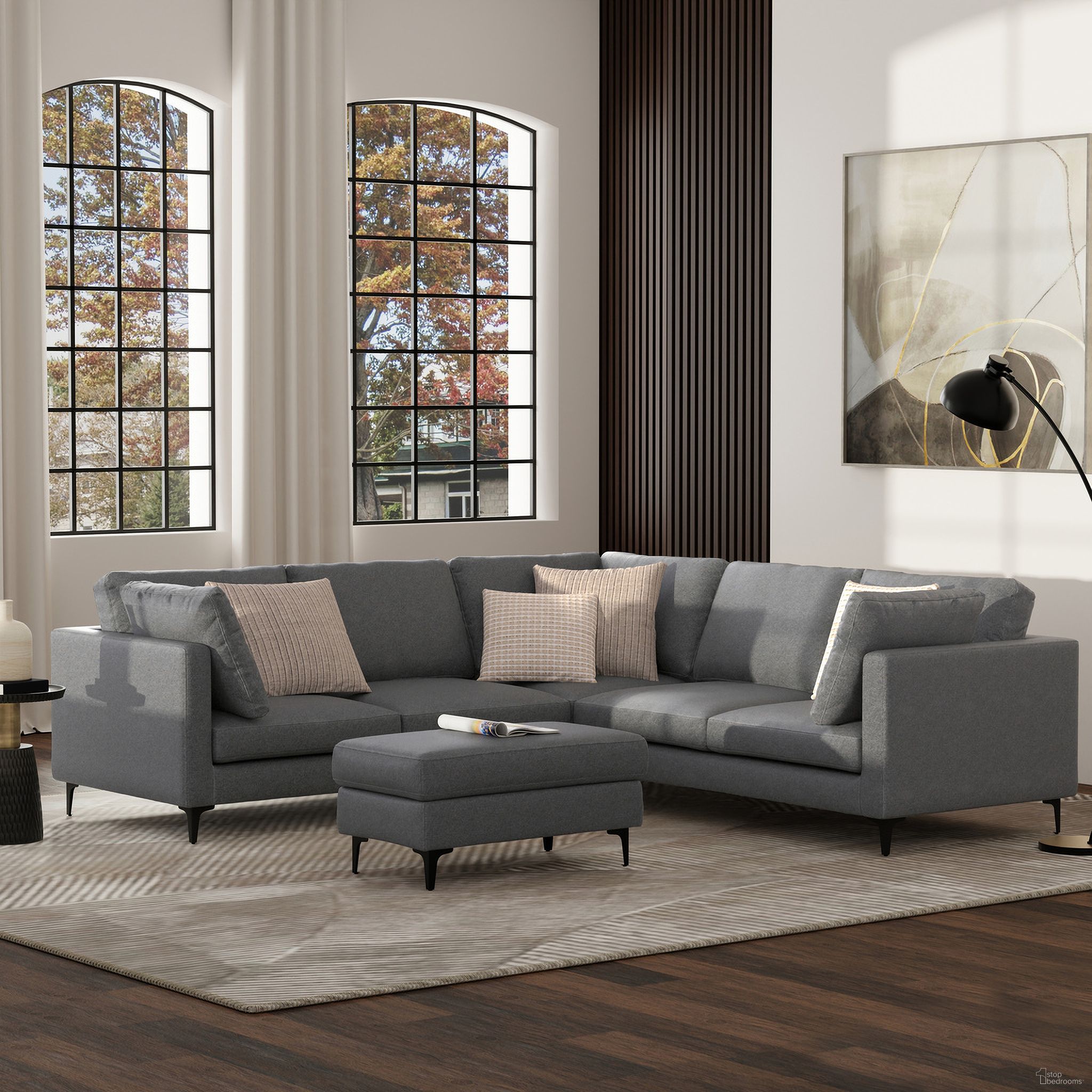 The appearance of Ava Woven Performance Fabric Corner Sectional In Pebble Grey designed by Simpli Home in the transitional interior design. This pebble grey piece of furniture was selected by 1StopBedrooms from Ava Collection to add a touch of cosiness and style into your home. Sku: AXCSOFAVASEC-PBG. Material: Performance Fabric.