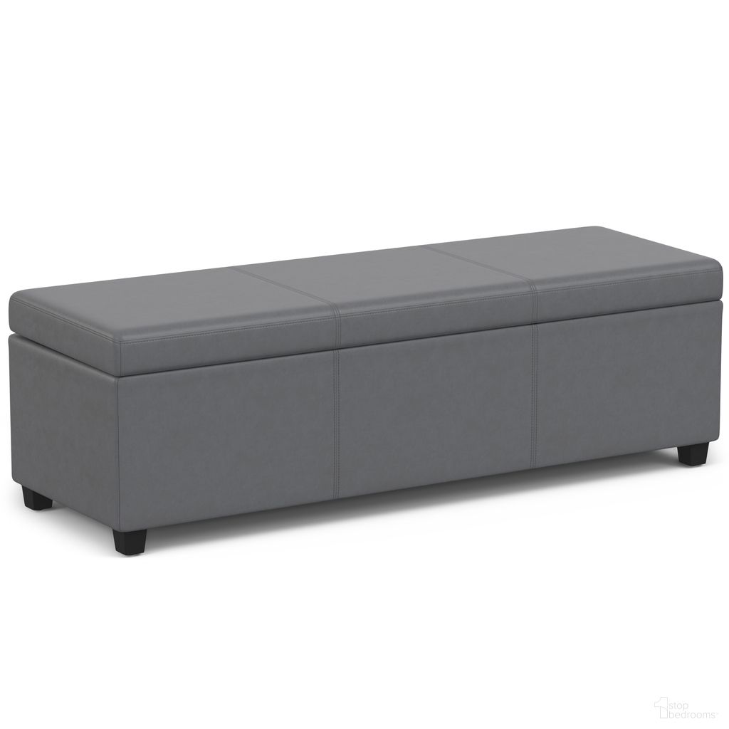 Avalon Faux Leather Extra Large Storage Ottoman Bench In Stone Grey