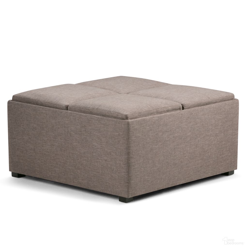 Avalon Linen Look Fabric Square Coffee Table Storage Ottoman In Fawn Brown